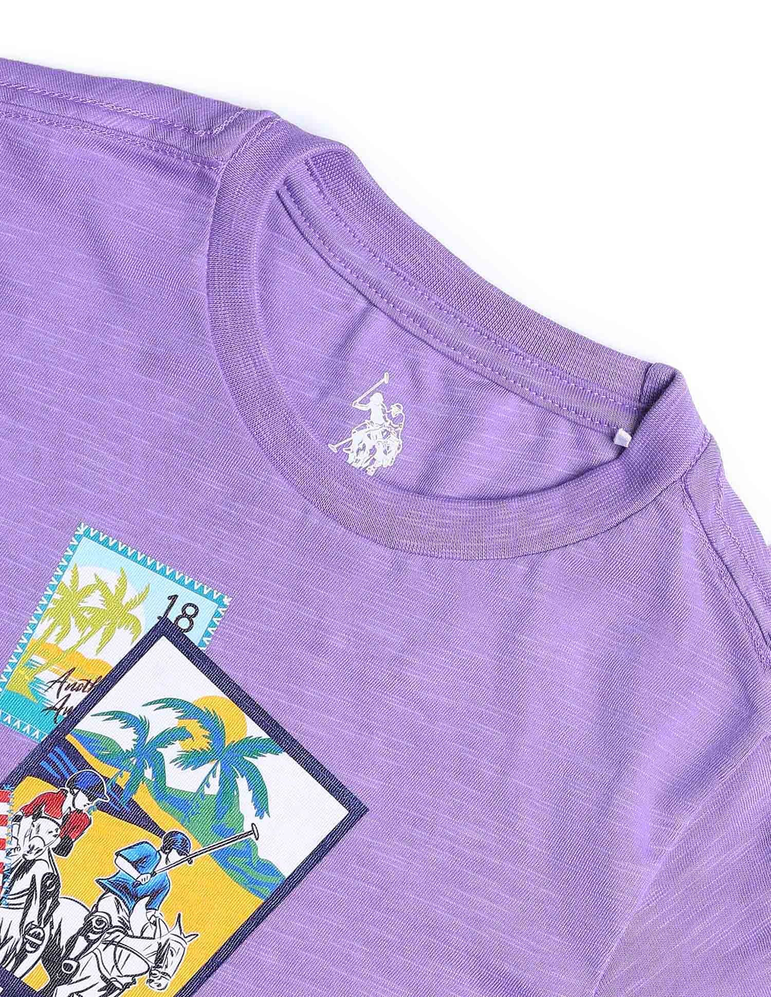 Boys Graphic Printed Regular Fit T-Shirt Light Purple - U.S. POLO ASSN. | Large