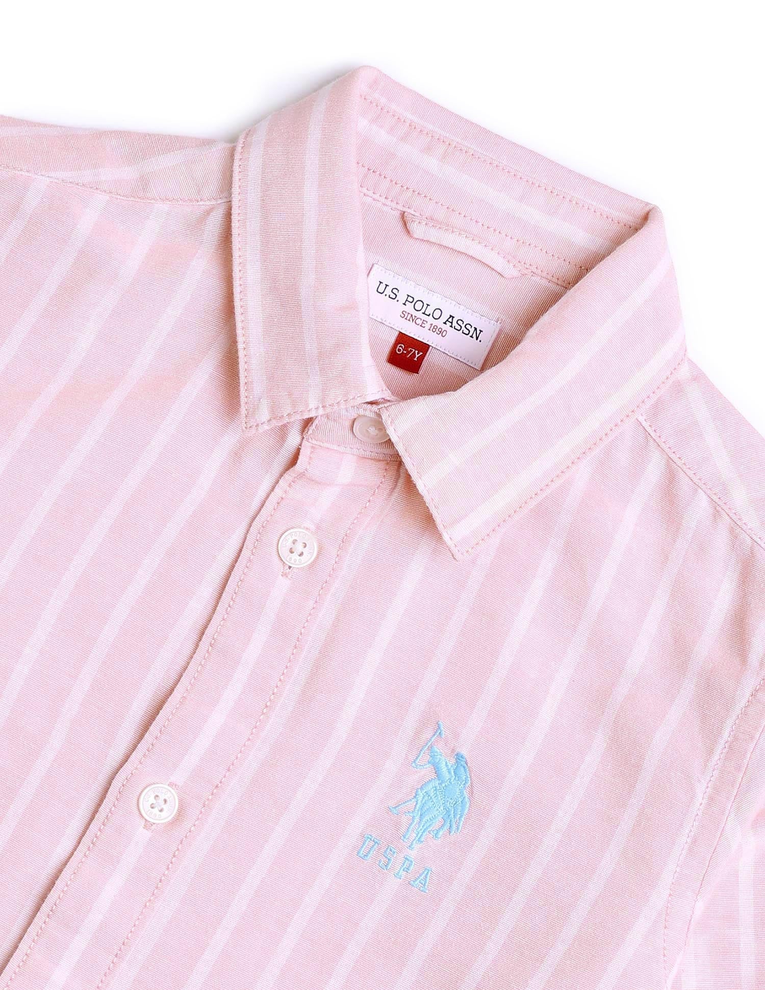 Boys Vertical Striped Dobby Shirt Pink - U.S. POLO ASSN. | Large