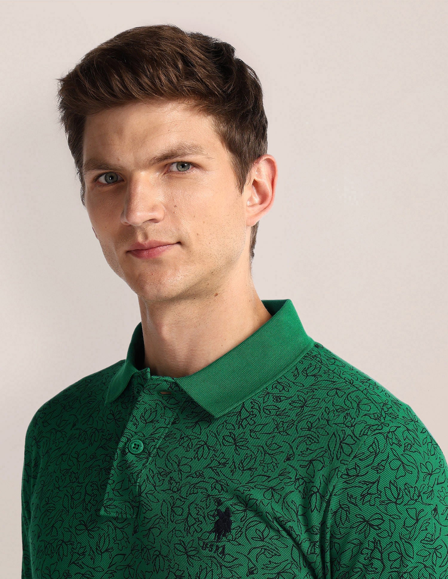 Pure Cotton Floral Polo Shirt Green - U.S. Polo Assn. India | Large