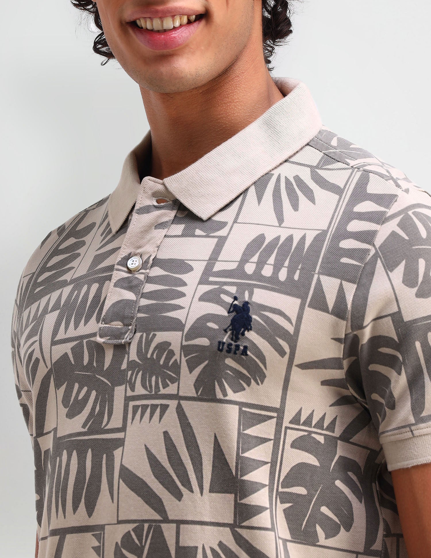 All Over Printed Muscle Fit Polo Shirt Grey - U.S. POLO ASSN. | Large