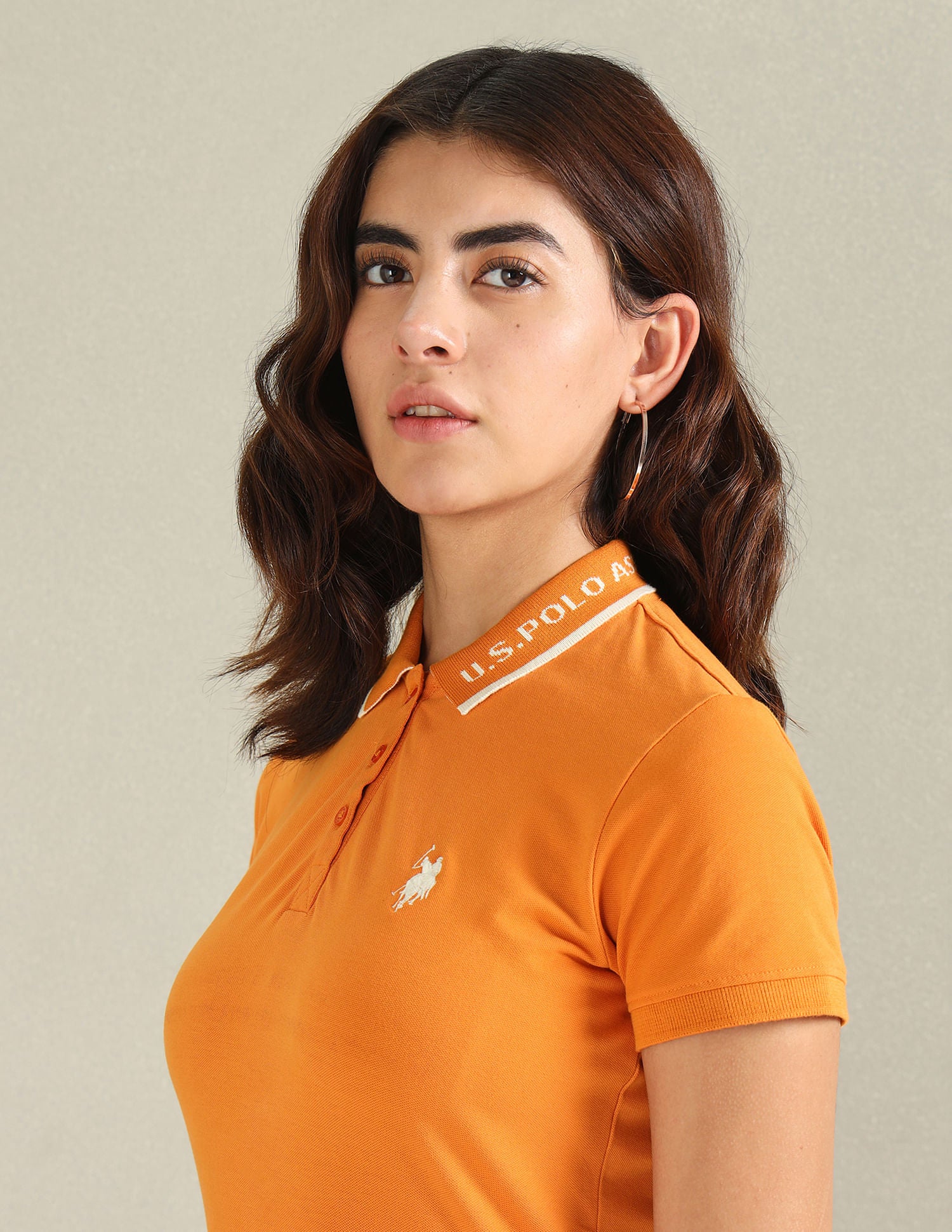 Logo Collar Pique Polo Shirt Mustard - U.S. Polo Assn. India | Large
