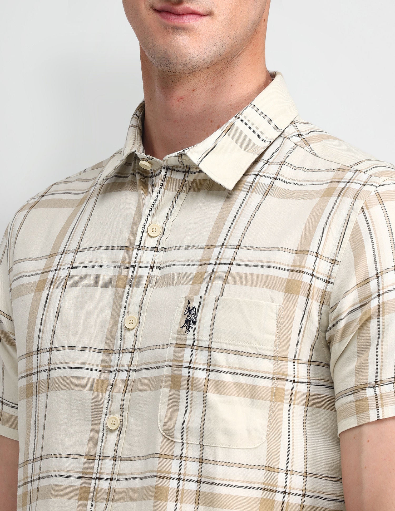 Tartan Checked Slim Fit Shirt Ecru - U.S. Polo Assn. India | Large