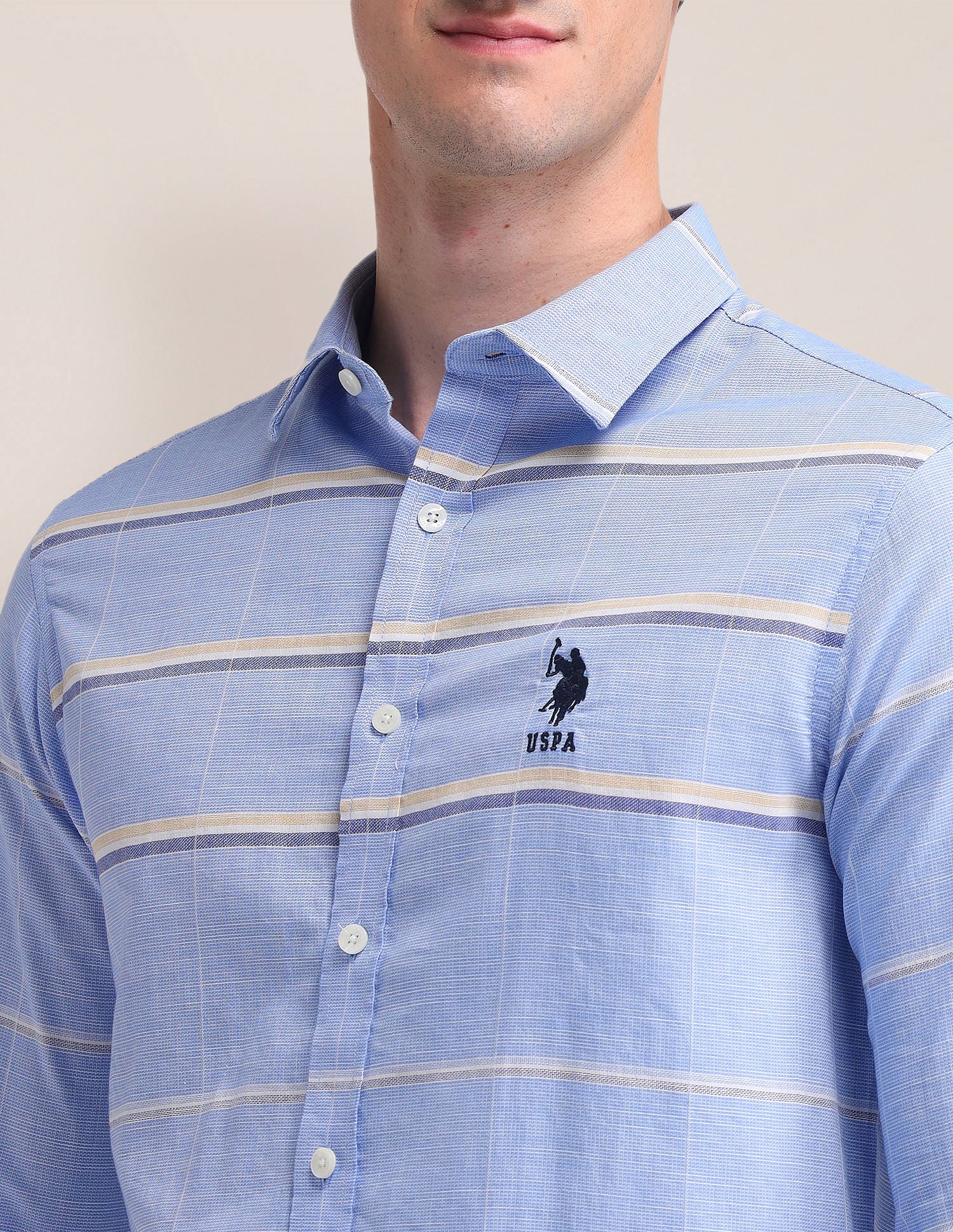 Dobby Weave Horizontal Striped Shirt Blue - U.S. Polo Assn. India | Large
