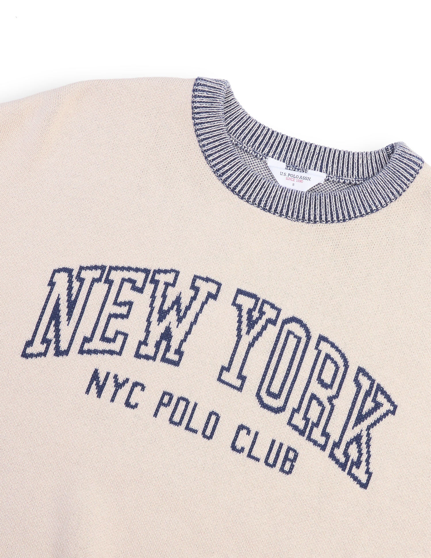 Typographic Patterned Knit Oversized Fit Sweater Off White - U.S. Polo Assn. India | Large