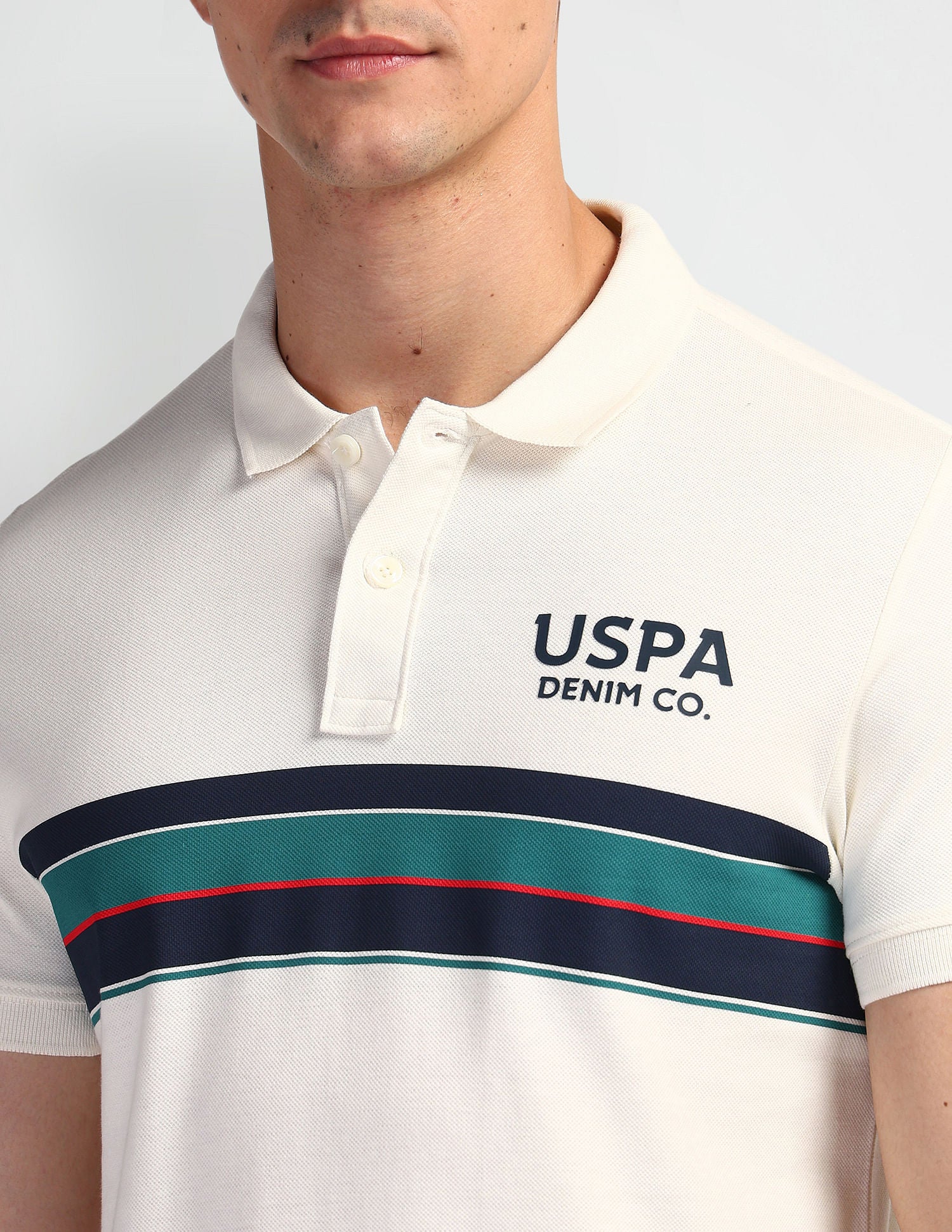 Horizontal Stripe Muscle Fit Polo Shirt White - U.S. Polo Assn. India | Large