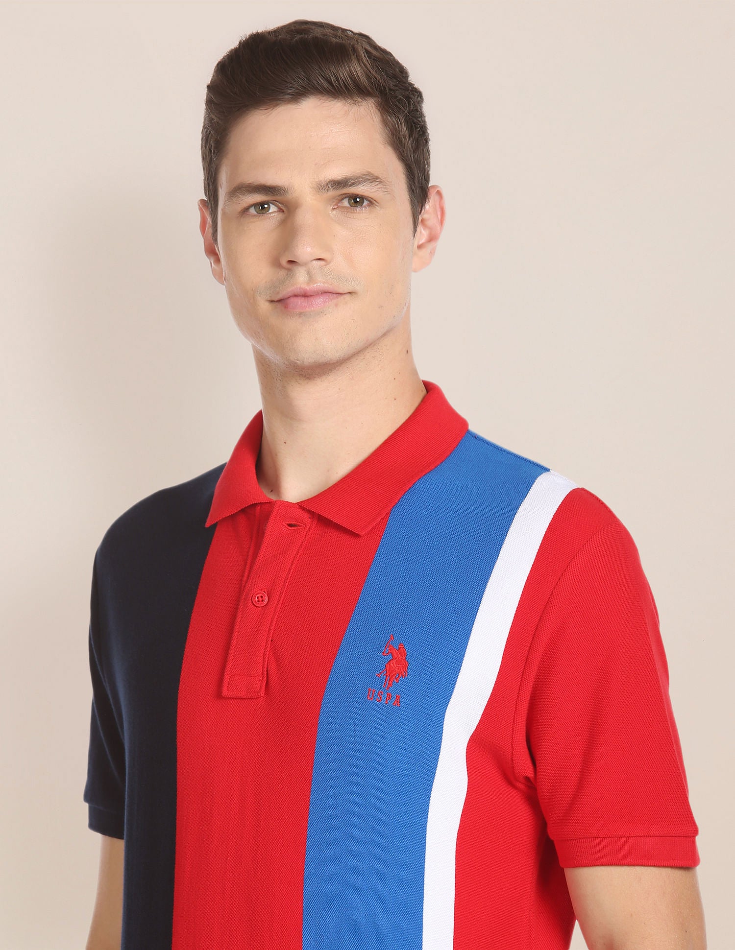 Colour Block Cotton Polo Shirt Red - U.S. Polo Assn. India | Large
