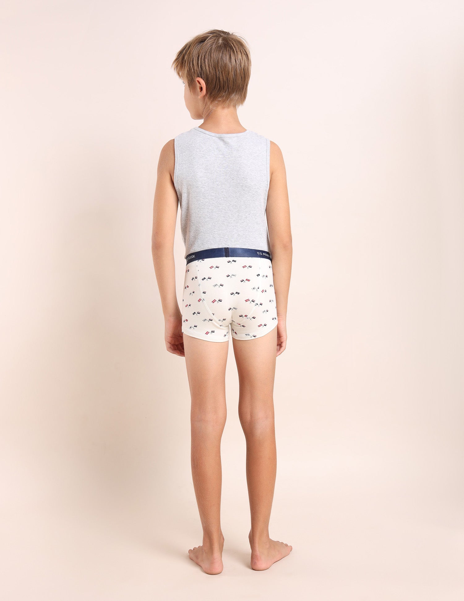 Boys Mid Rise Cotton Spandex Trunks - Pack Of 5 Grey, White, Green, Yellow and Green - U.S. POLO ASSN. | Large