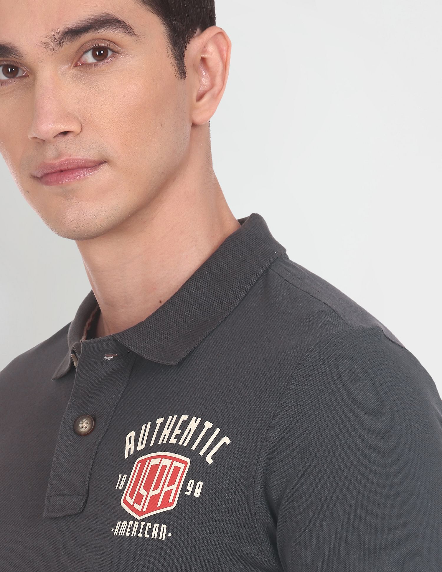 Placement Print Cotton Polo Shirt Dark Grey - U.S. POLO ASSN. | Large