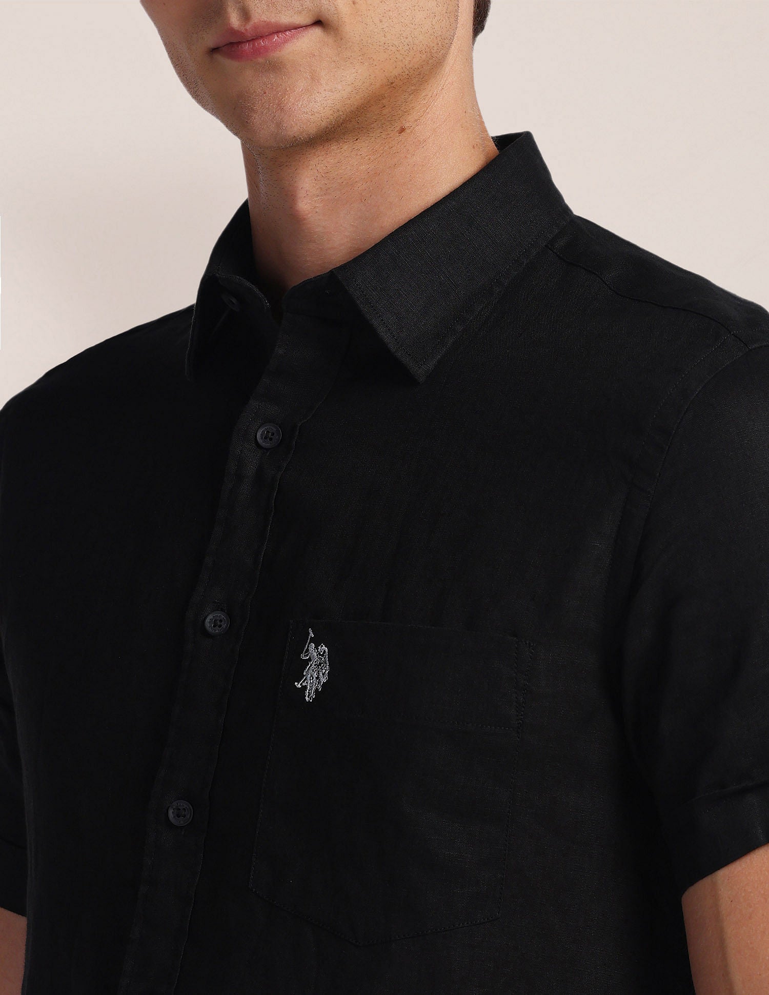 Solid Linen Regular Shirt Black - U.S. POLO ASSN. | Large