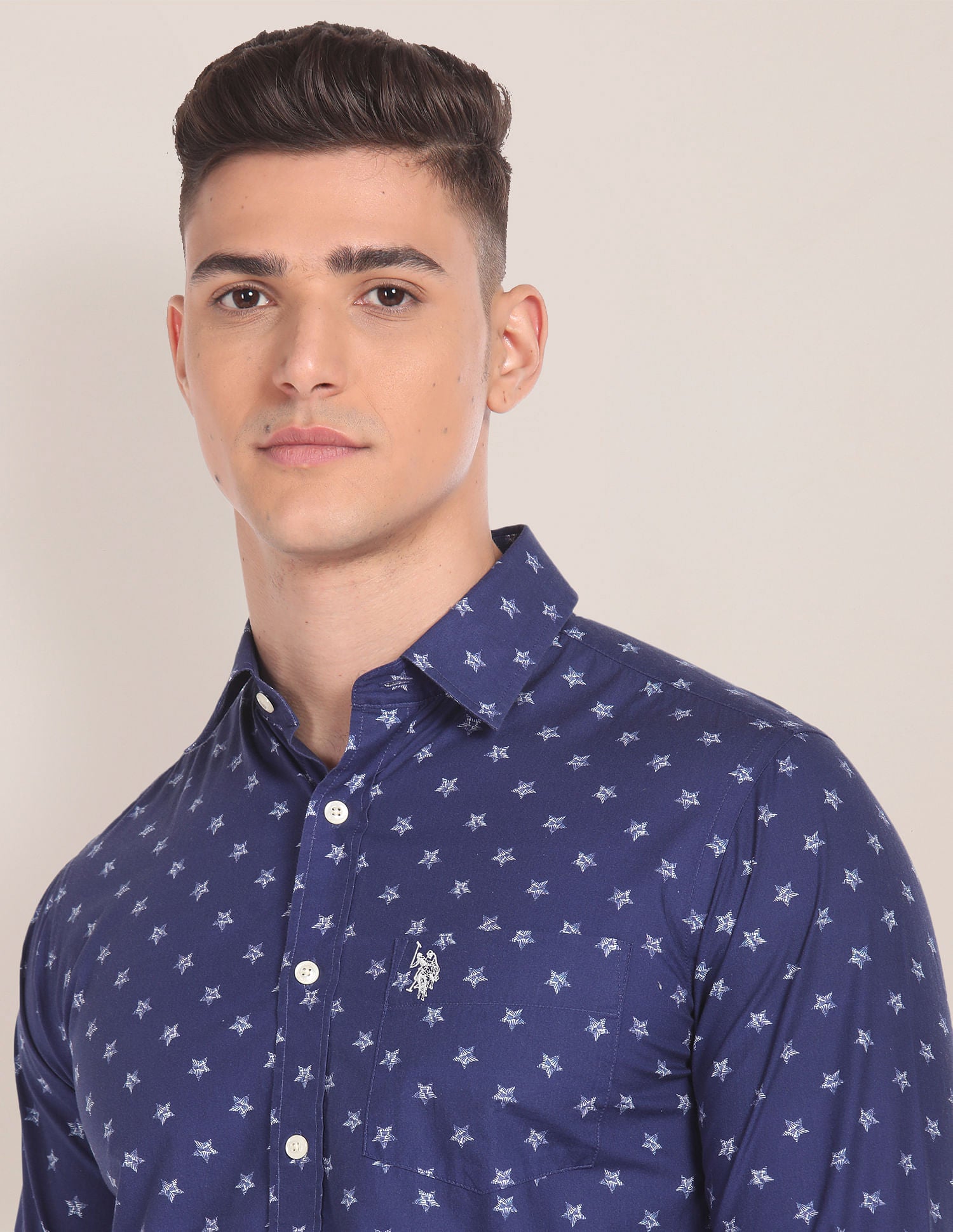 Spread Collar Geometric Print Shirt Navy - U.S. Polo Assn. India | Large