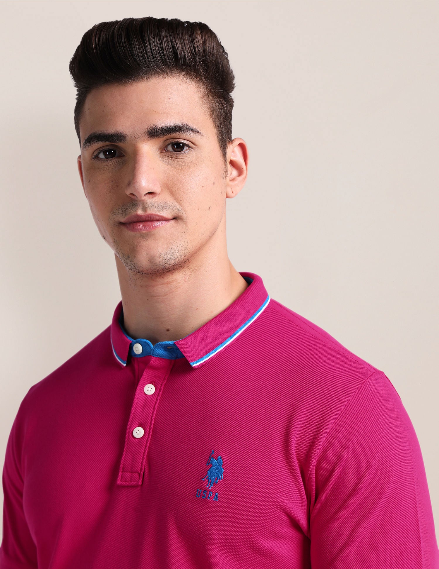 Slim Fit Solid Polo Shirt Pink - U.S. Polo Assn. India | Large
