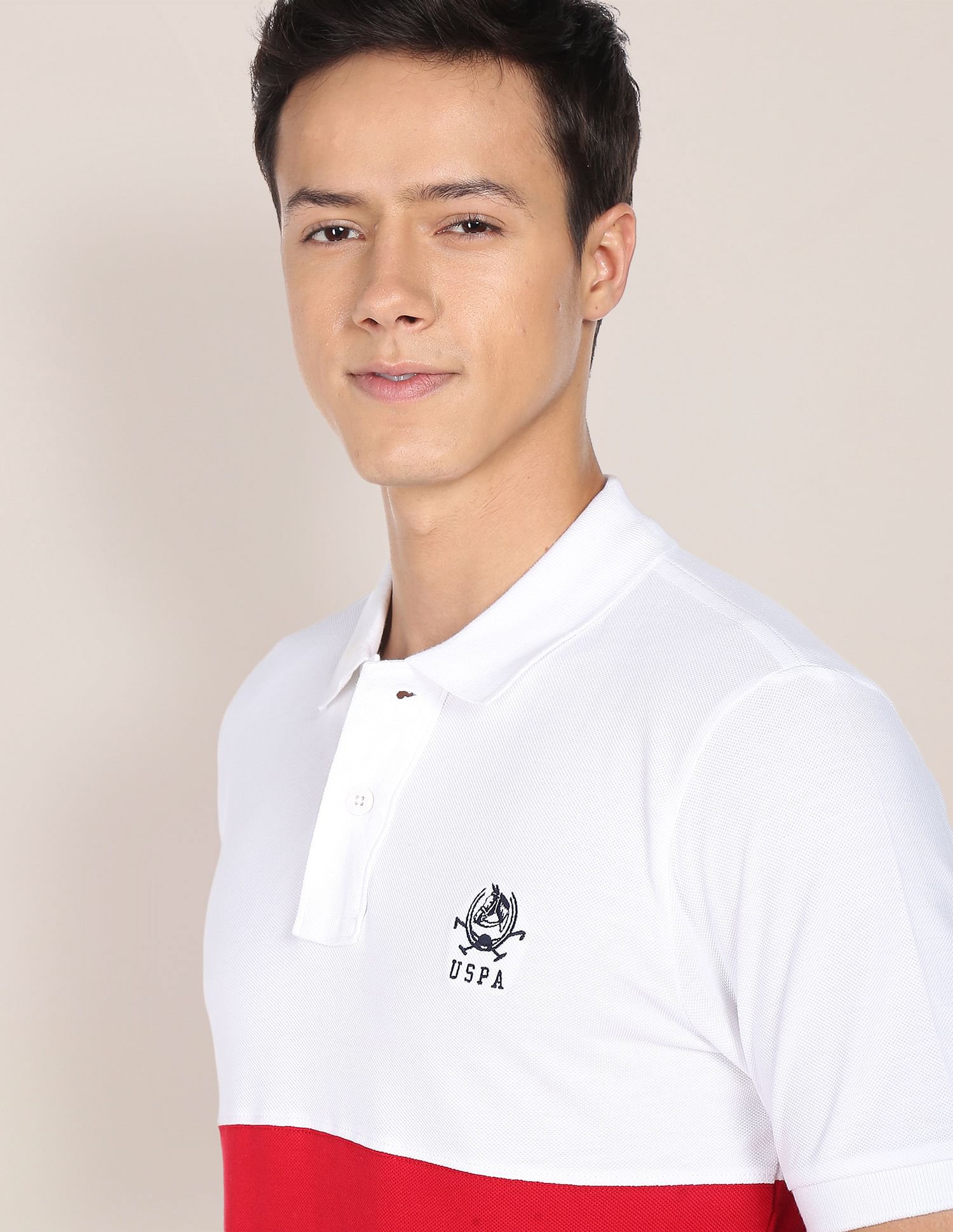 Colour Block Panelled Polo Shirt White and Red - U.S. POLO ASSN. | Large