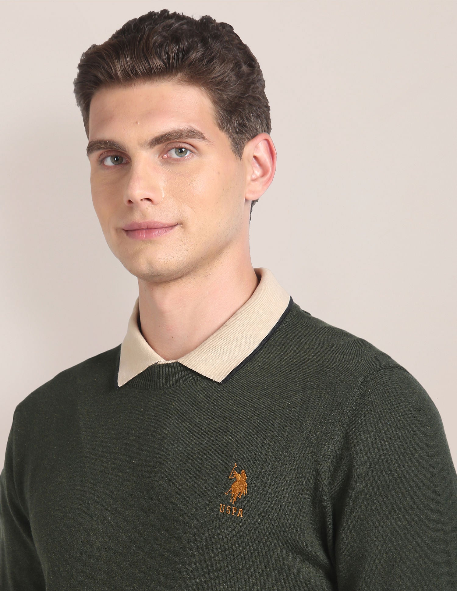 Crew Neck Heathered Sweater Olive - U.S. POLO ASSN. | Large