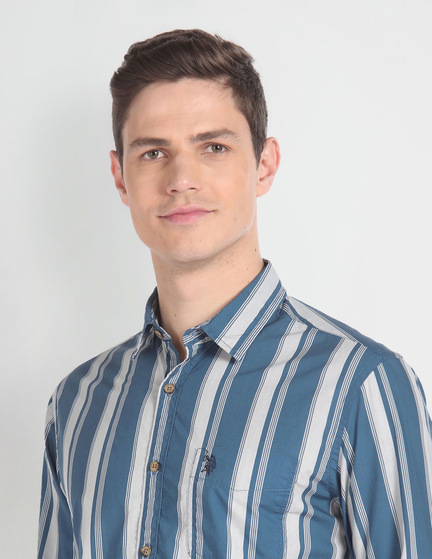 Vertical Stripe Cotton Shirt Dark Blue - U.S. POLO ASSN. | Large