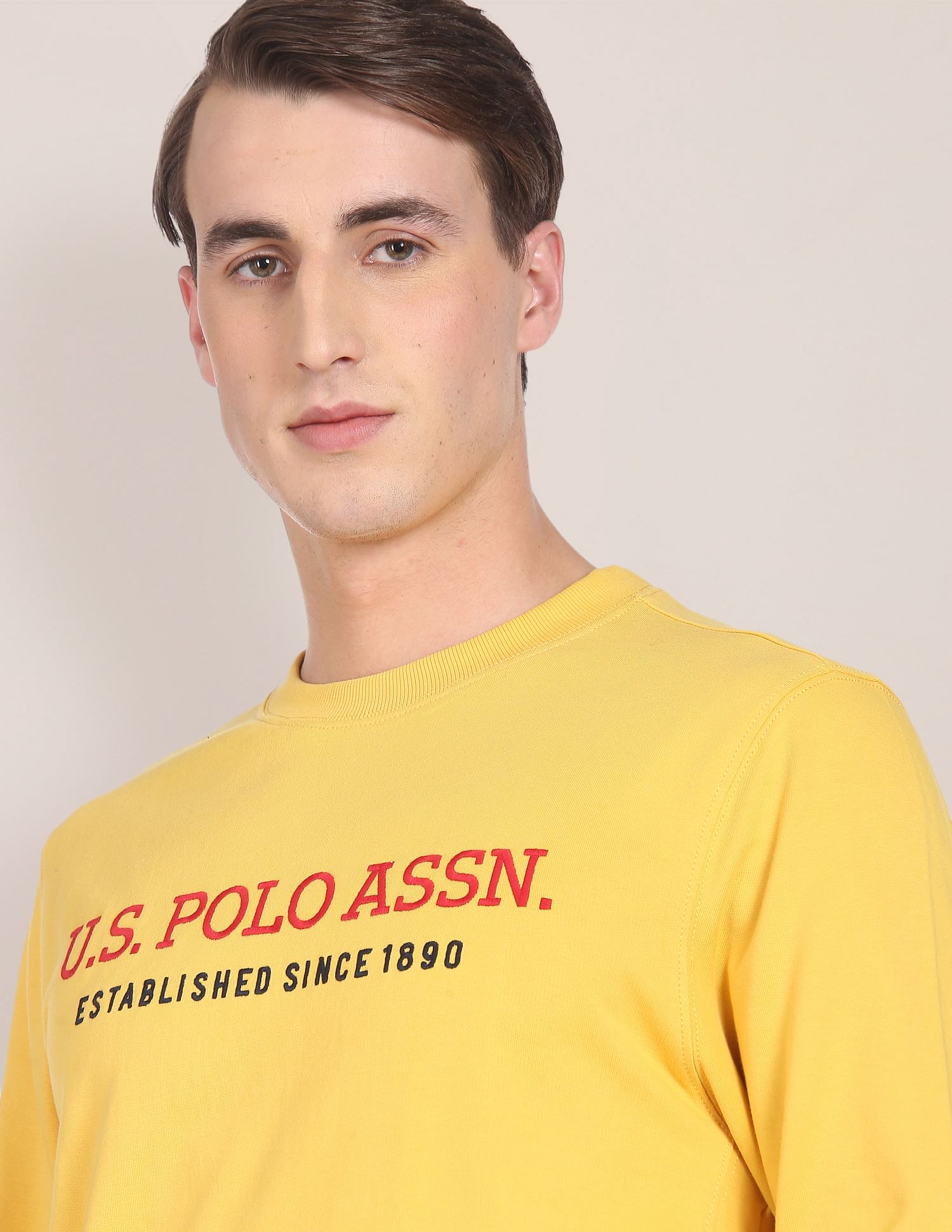 Contrast Stripe Crew Neck Sweatshirt Yellow - U.S. Polo Assn. India | Large