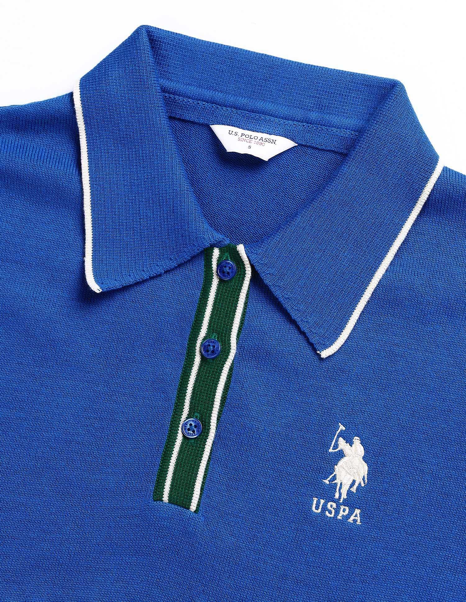 Flat Knit Polo With Big Collar Blue - U.S. POLO ASSN. | Large