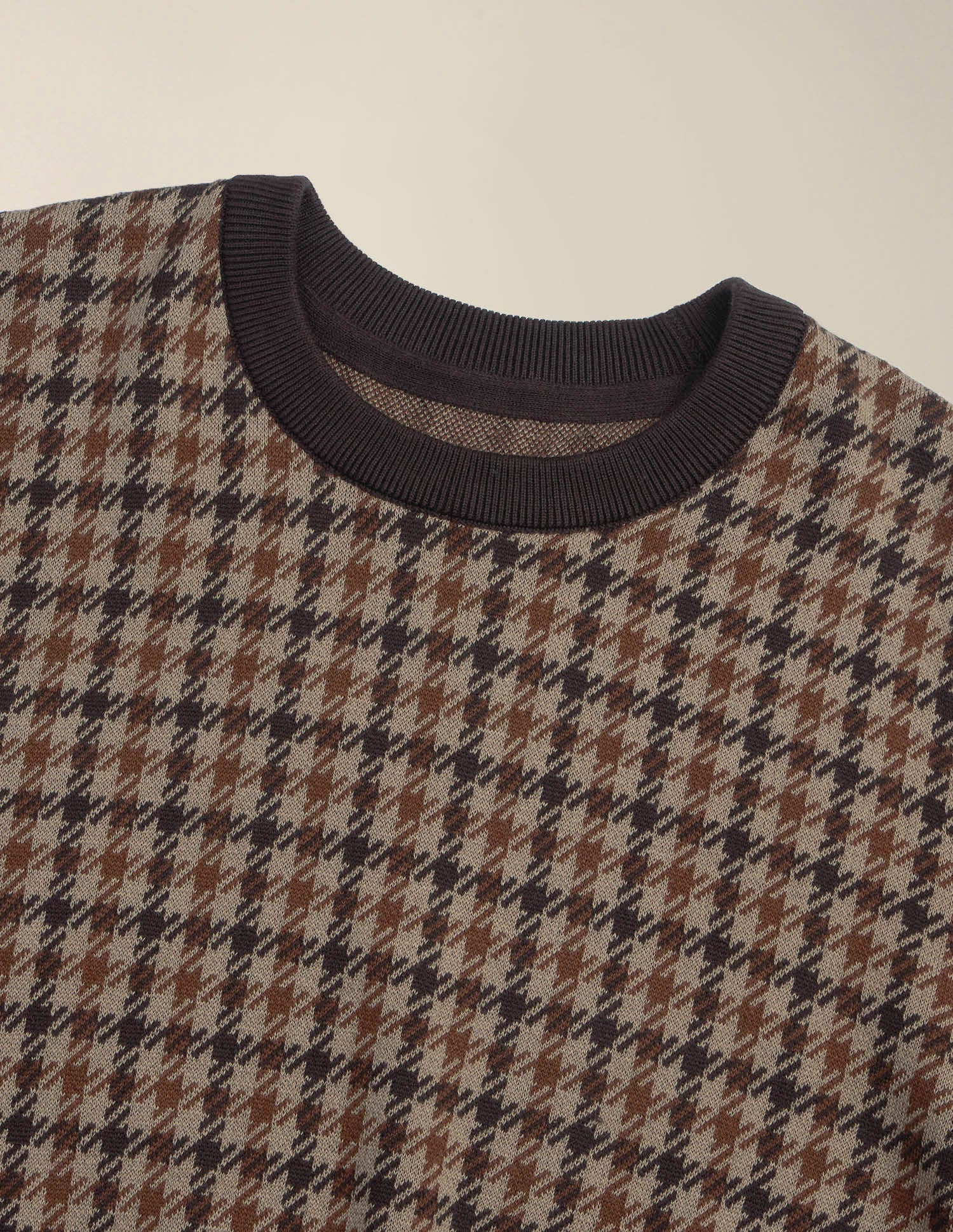 Houndstooth Patterned Knit Slim Fit Sweater Light Brown - U.S. Polo Assn. India | Large