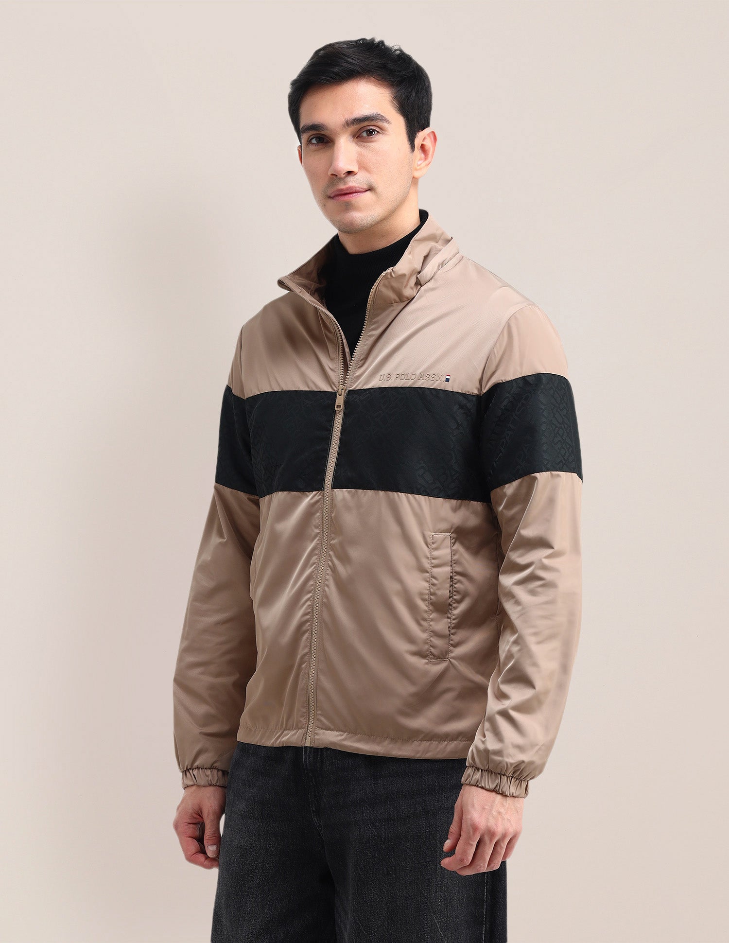 Brand Printed Hooded Jacket Beige - U.S. Polo Assn. India | Large