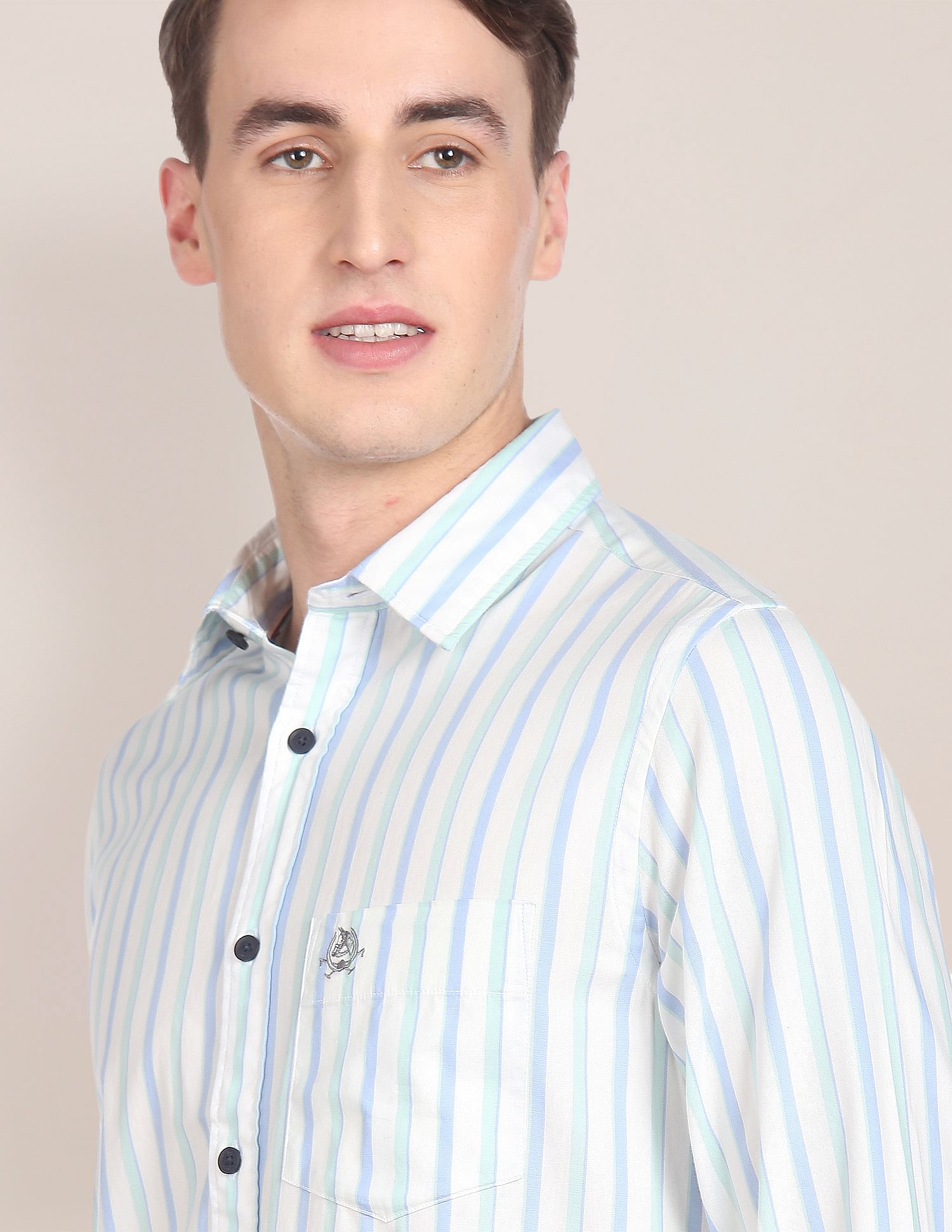 Vertical Stripe Dobby Casual Shirt White and Mint - U.S. Polo Assn. India | Large