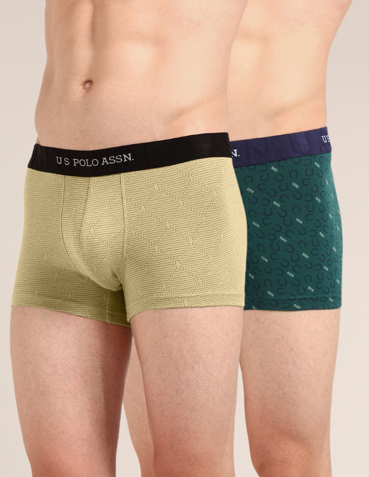 Printed Cotton Stretch Essential OET23 Trunk - Pack Of 2 Bistro Green/Pale Olive Green - U.S. Polo Assn. India | Large