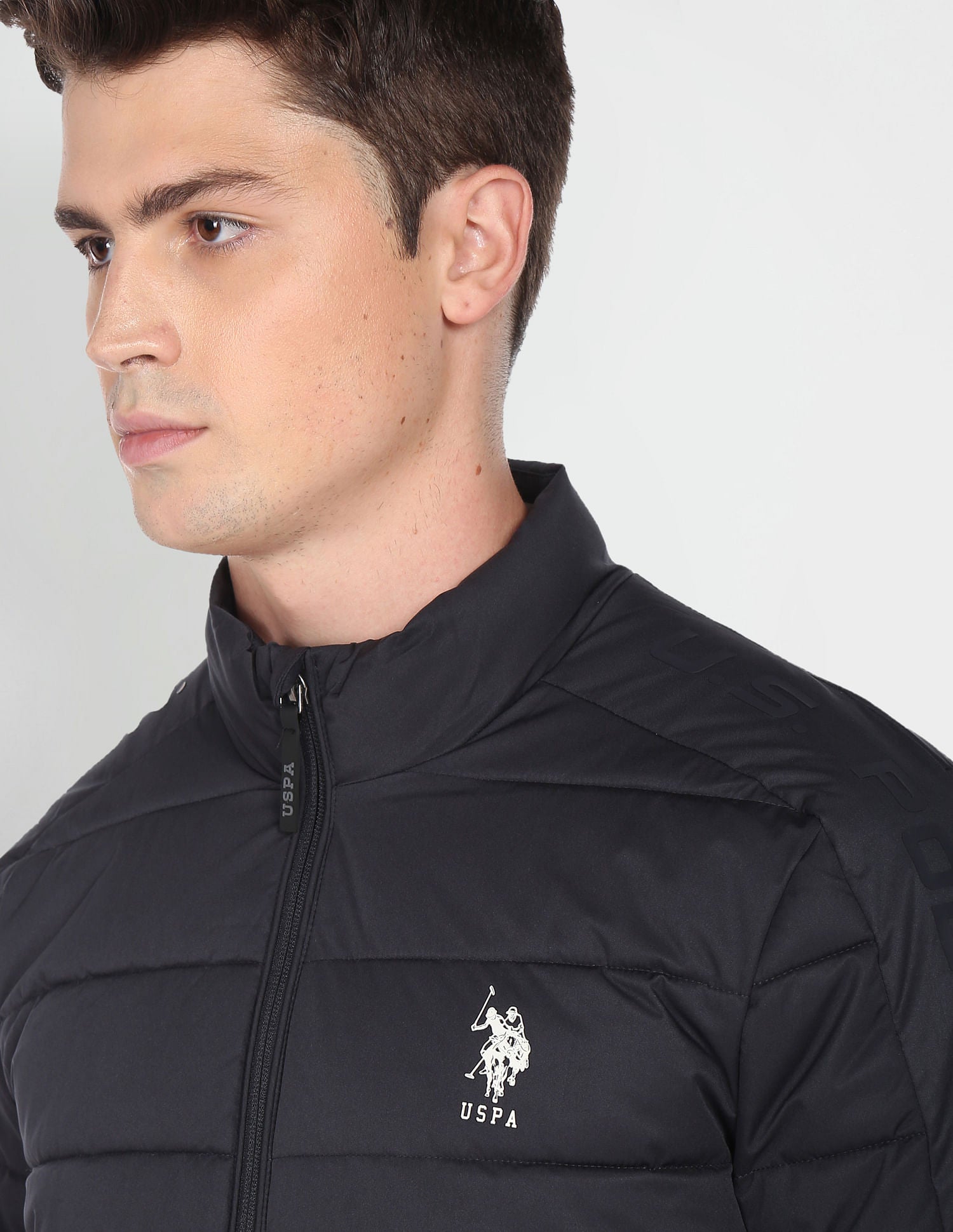 High Neck Solid Quilted Jacket Navy - U.S. Polo Assn. India | Large