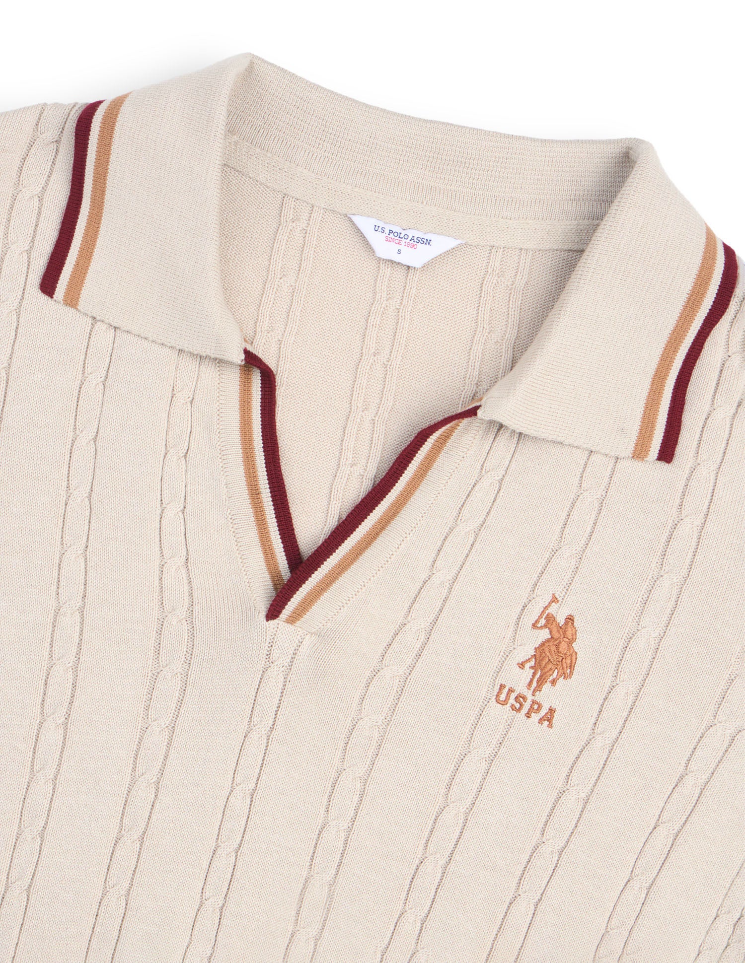 Cable Patterned Knit Regular Fit Sweater Ecru - U.S. Polo Assn. India | Large