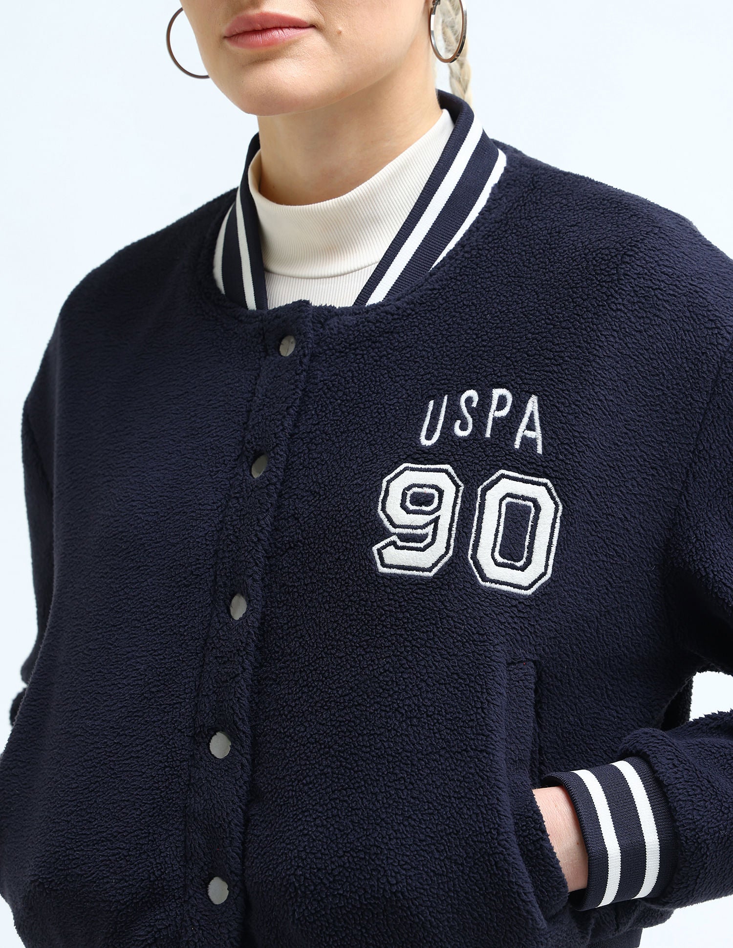 Solid Faux Fur Varsity Jacket Navy - U.S. POLO ASSN. | Large