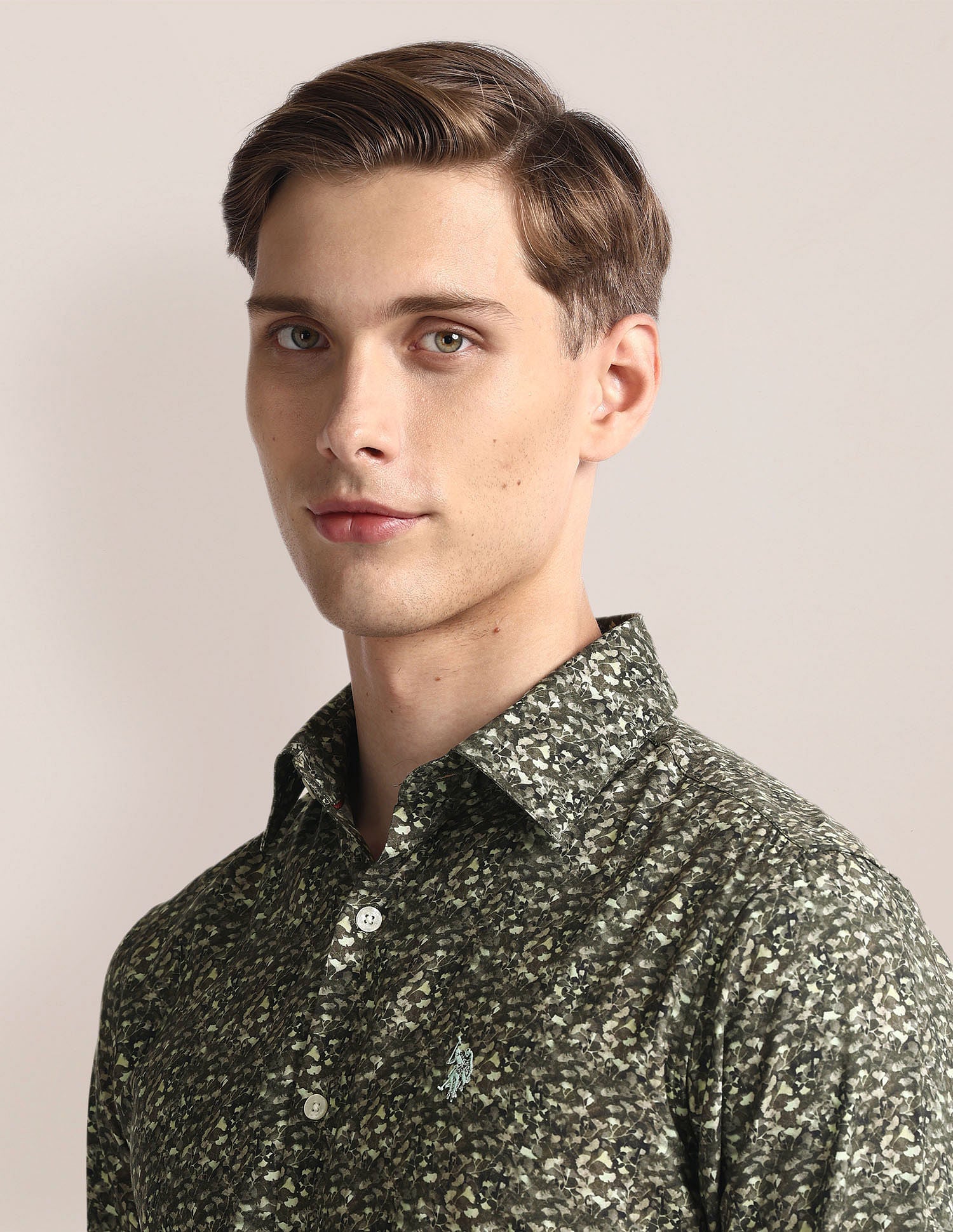 Floral Print Cotton Modal Shirt Green - U.S. Polo Assn. India | Large