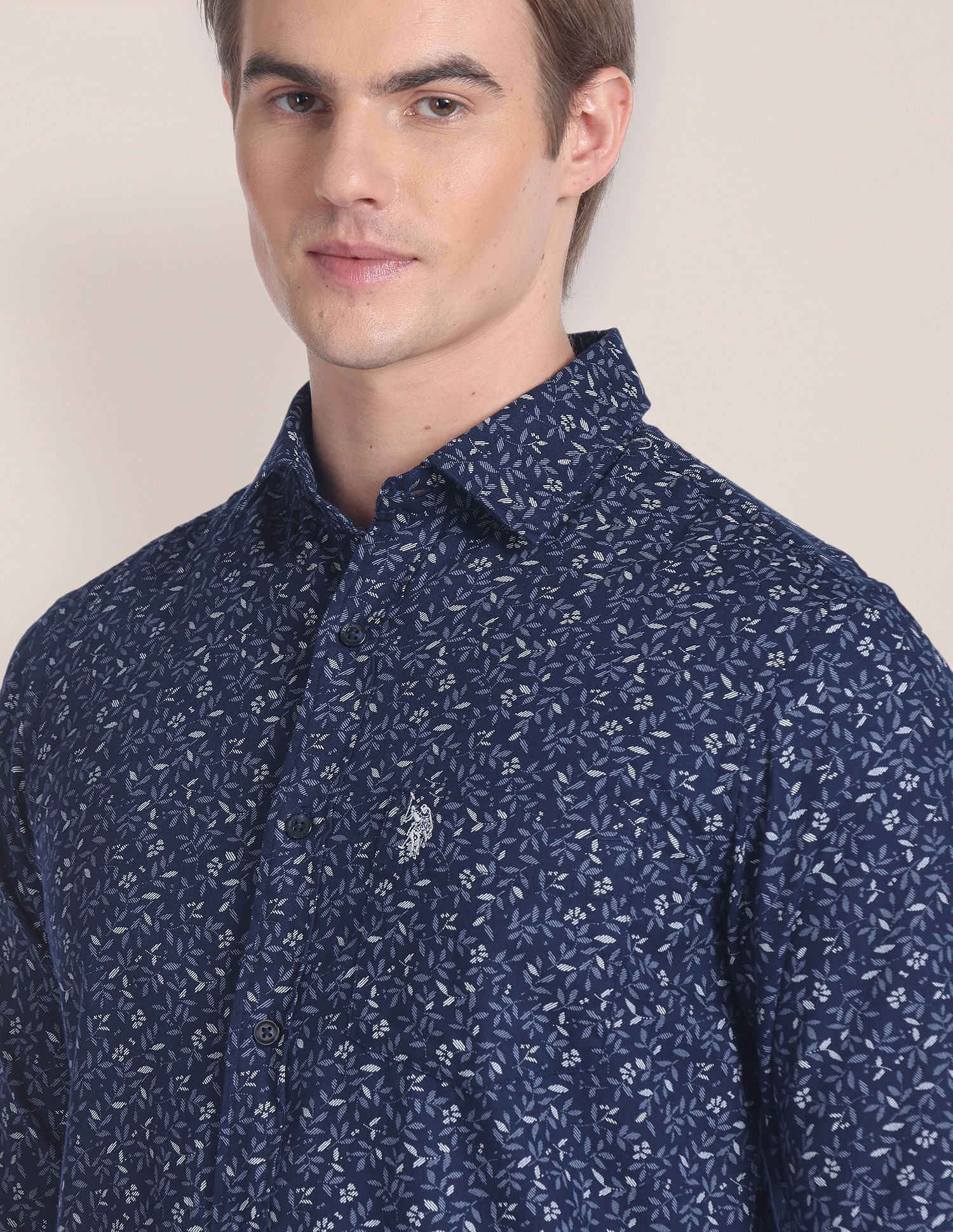 Tropical Print Dobby Shirt Navy - U.S. Polo Assn. India | Large