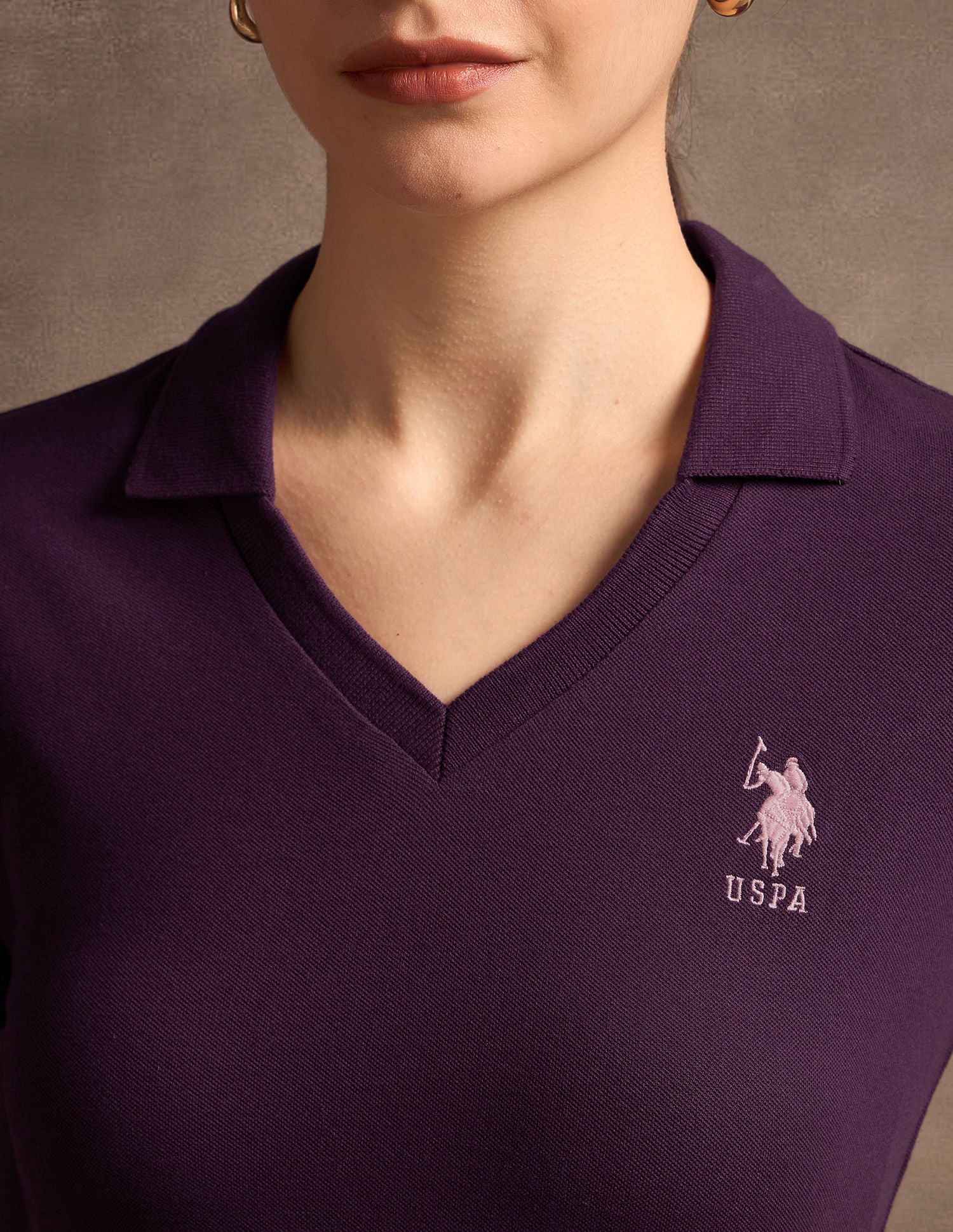 V-Neck Polo Collar Polo Shirt Purple - U.S. POLO ASSN. | Large