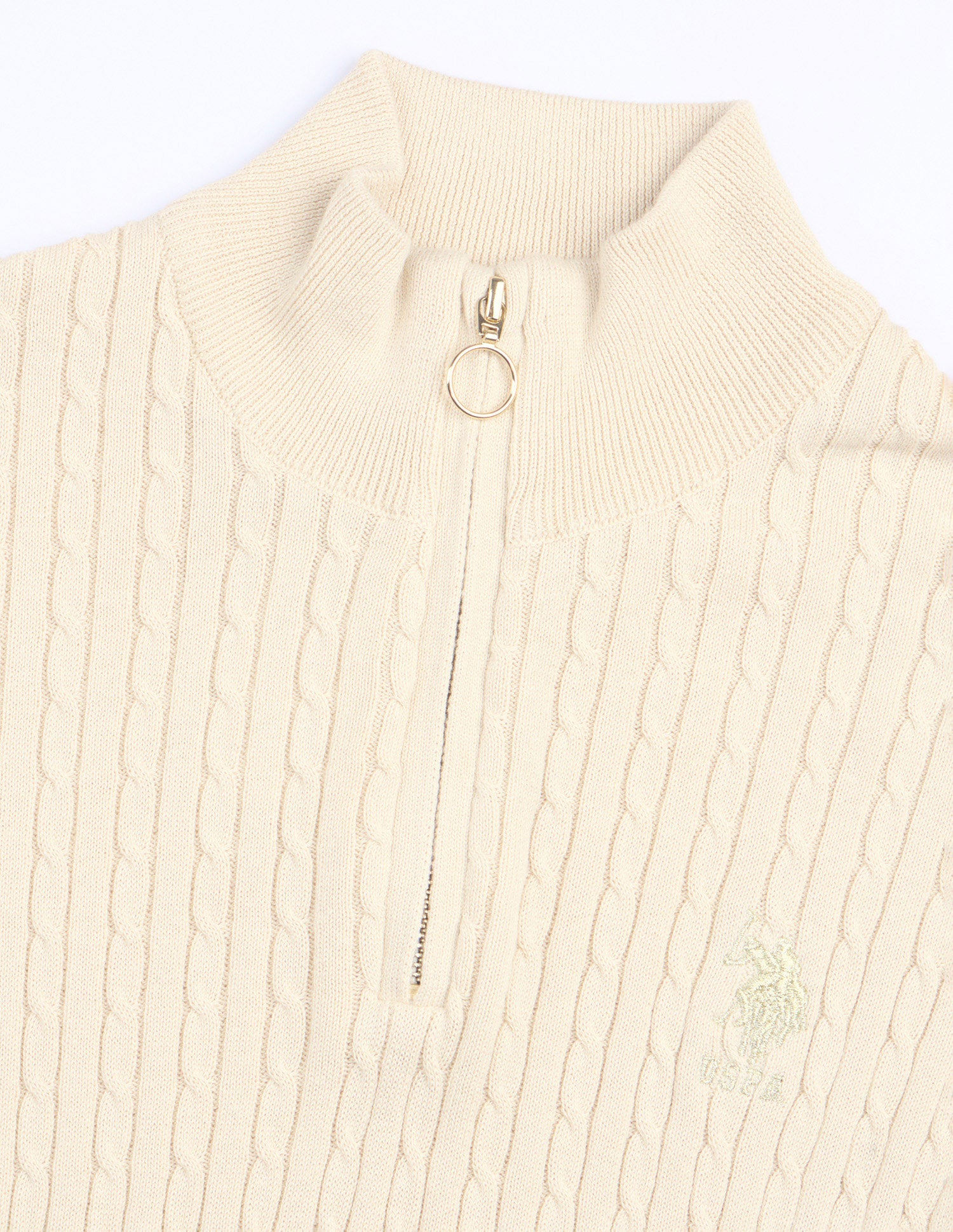 Cable Patterned Knit Regular Fit Sweater Ecru - U.S. Polo Assn. India | Large
