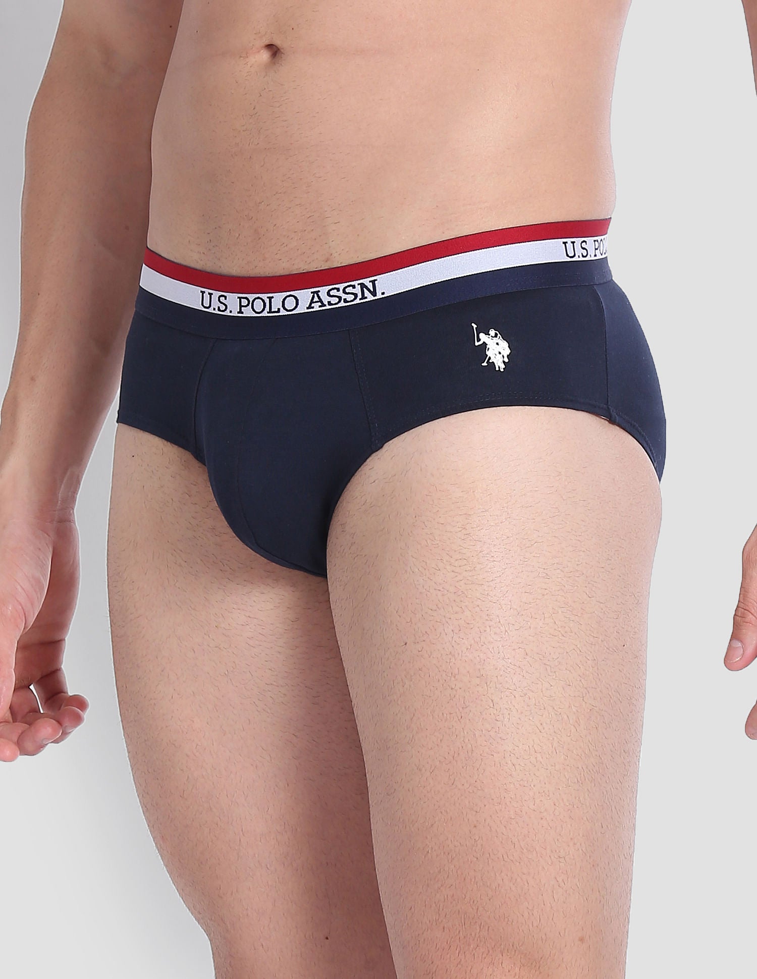 Elasticized Waist Solid EB002 Briefs  - Pack Of 3 Red, Navy And White - U.S. POLO ASSN. | Large