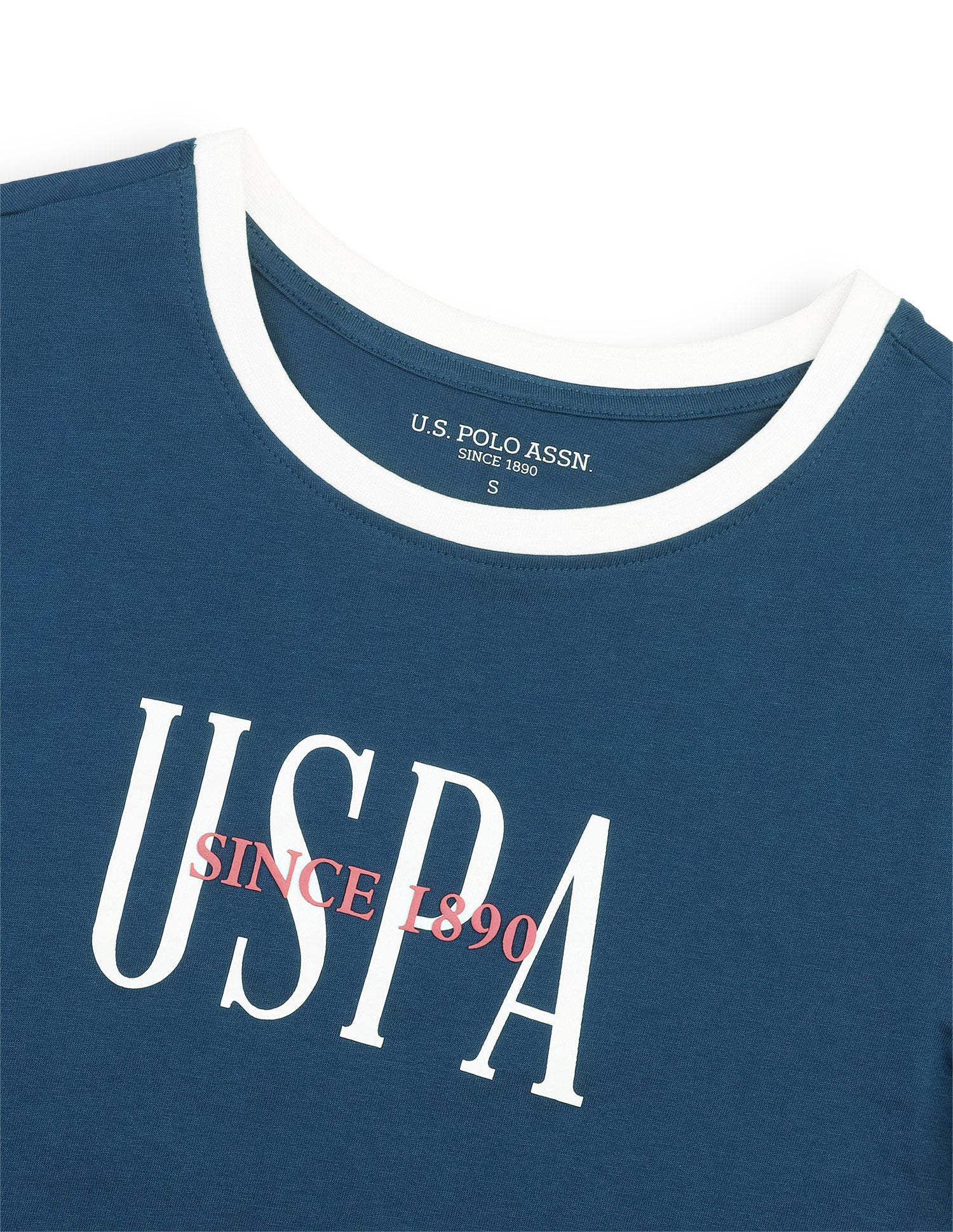 Brand Printed Regular Fit Ringer T-Shirt Teal - U.S. Polo Assn. India | Large