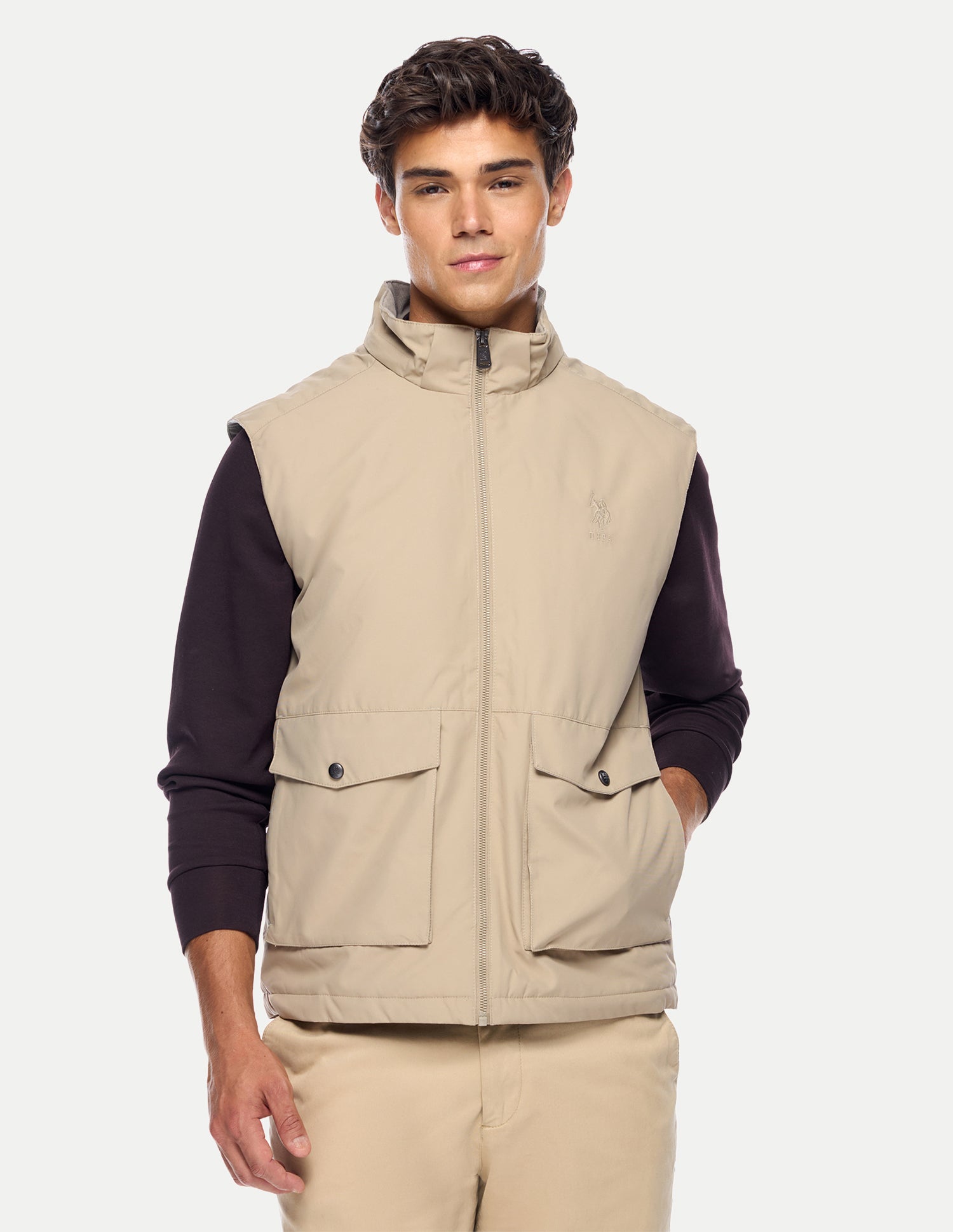 Solid Regular Fit Jacket Beige - U.S. Polo Assn. India | Large