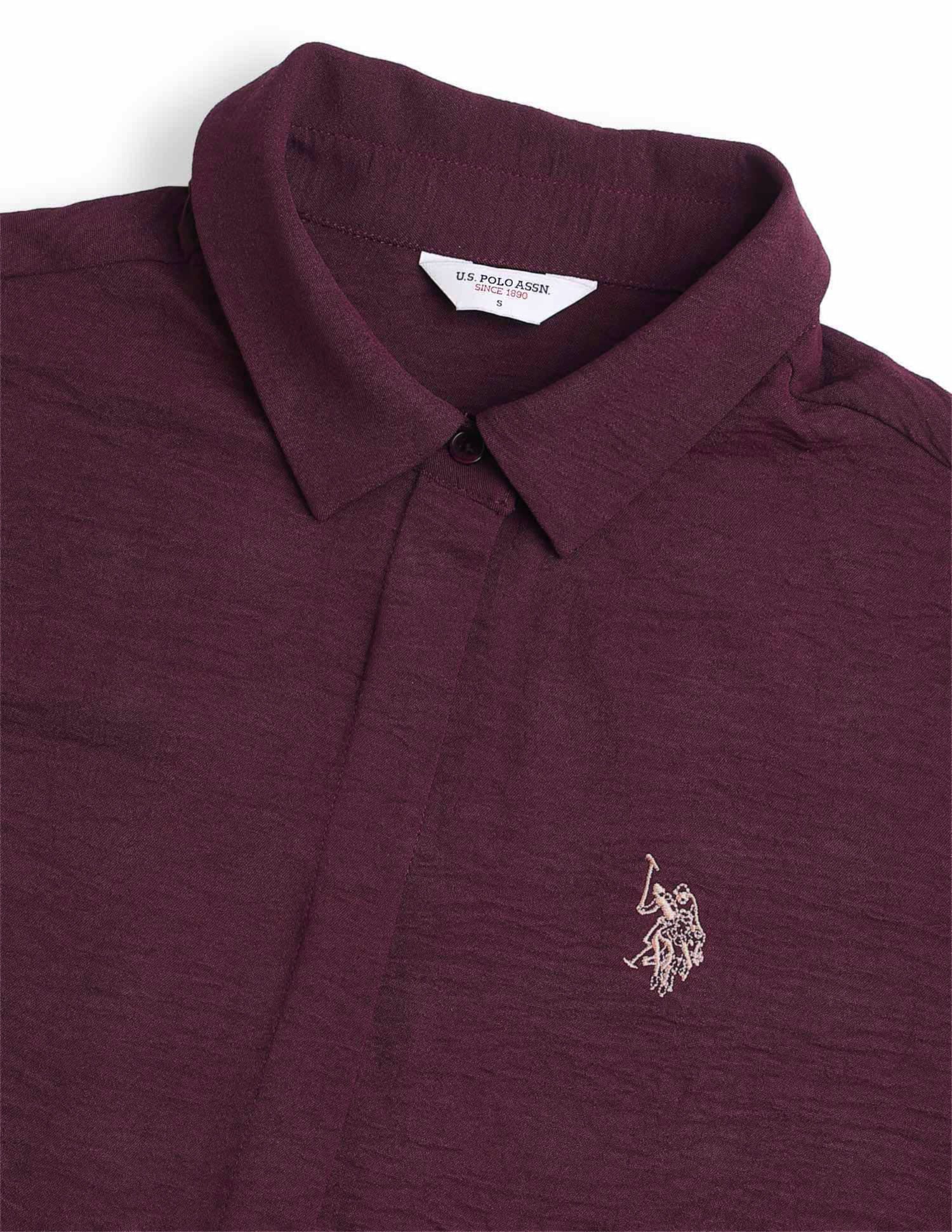 Textured Regular Fit Shirt Maroon - U.S. Polo Assn. India | Large