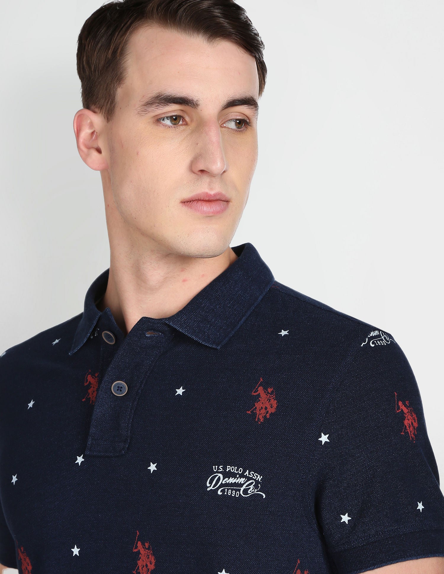Ribbed Collar Pique Wash Cotton Polo Shirt Indigo - U.S. Polo Assn. India | Large