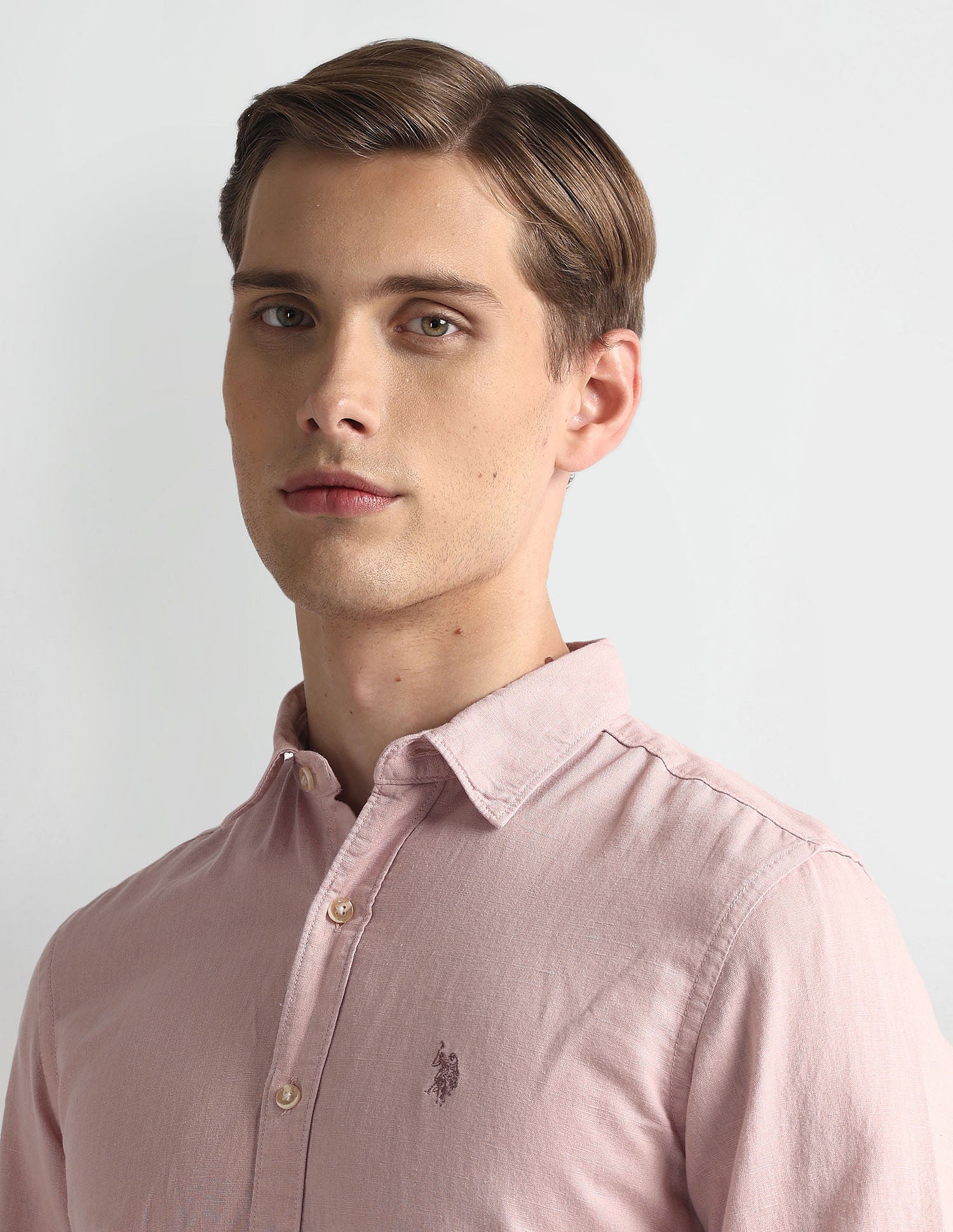 Spread Collar Solid Shirt Pink - U.S. Polo Assn. India | Large