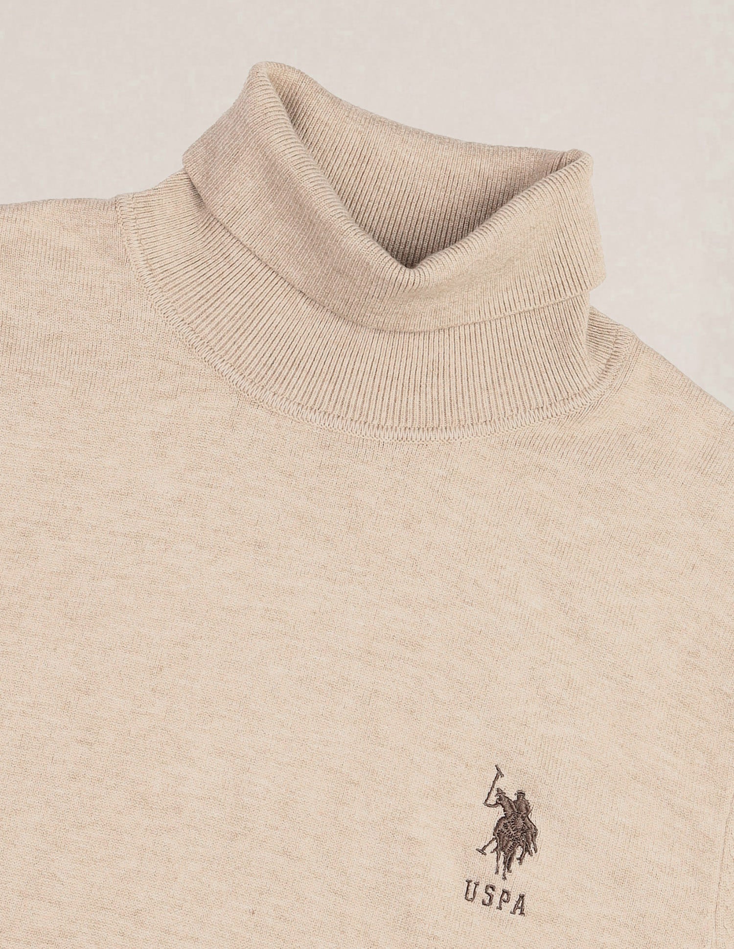 Solid Regular Fit Sweater Beige - U.S. Polo Assn. India | Large