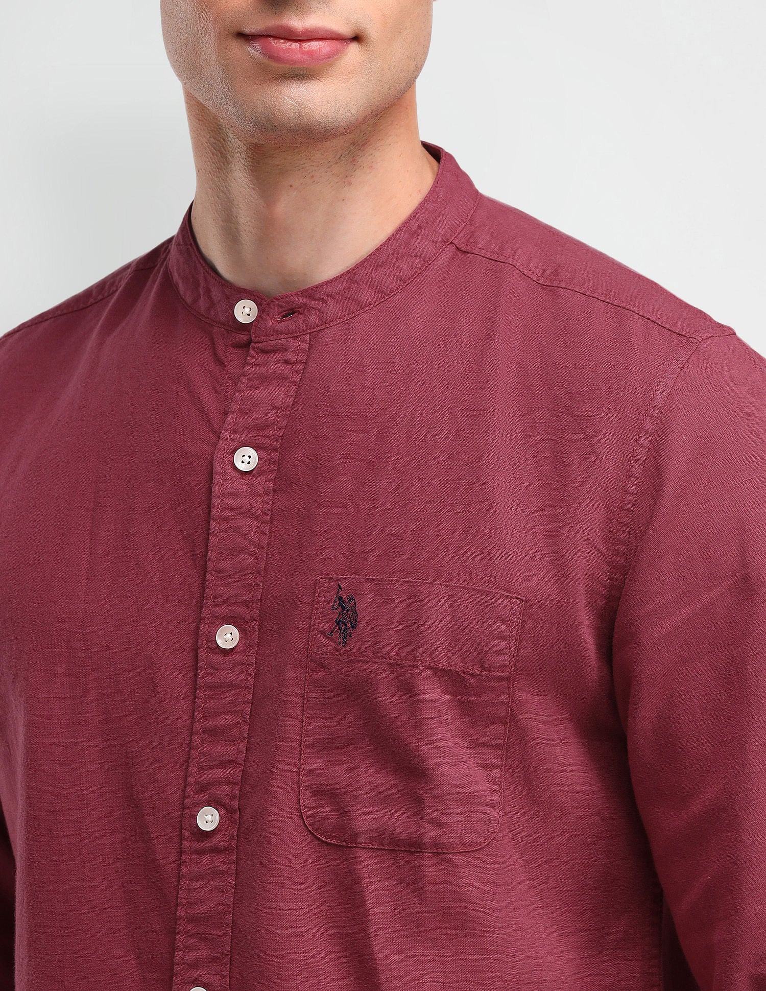 Slim Fit Poplin Linen Shirt Red - U.S. Polo Assn. India | Large