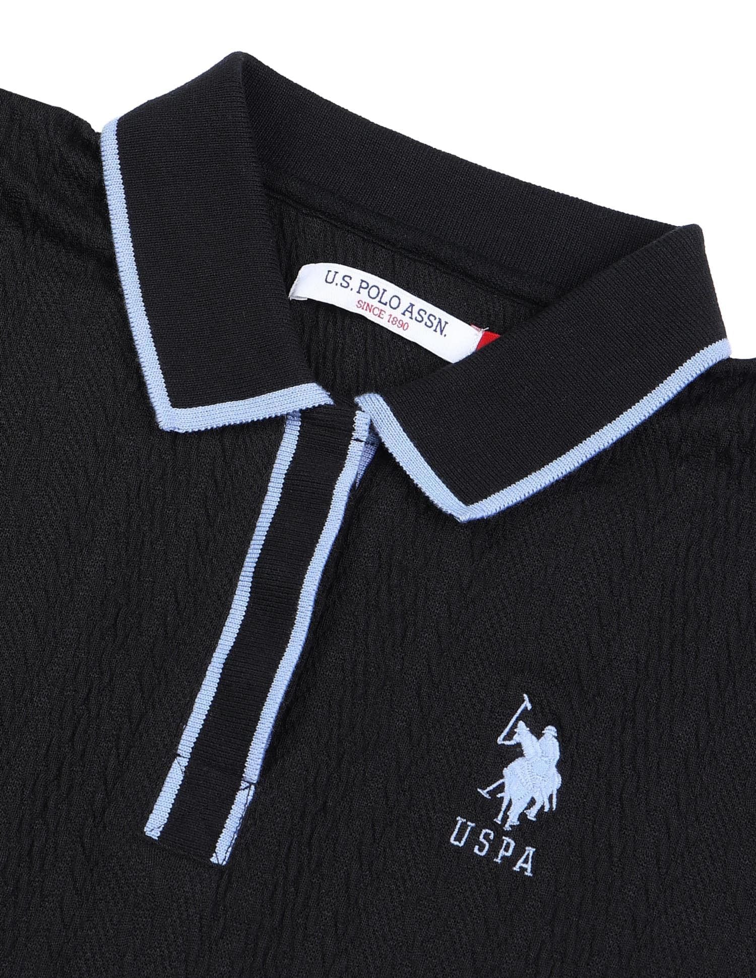Textured Regular Fit Polo Collar Blue - U.S. Polo Assn. India | Large