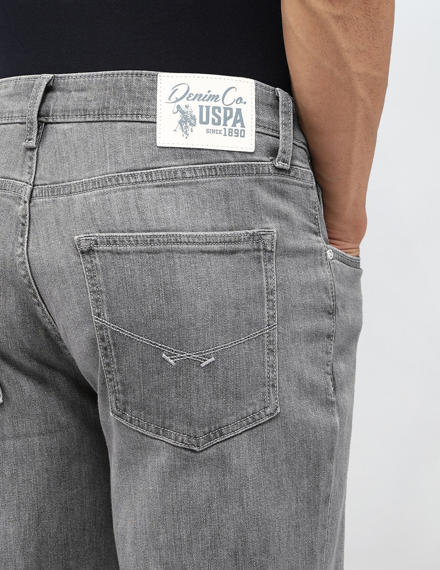 Cole Comfort Cropped Fit Grey Jeans Light Grey Wash - U.S. POLO ASSN. | Large