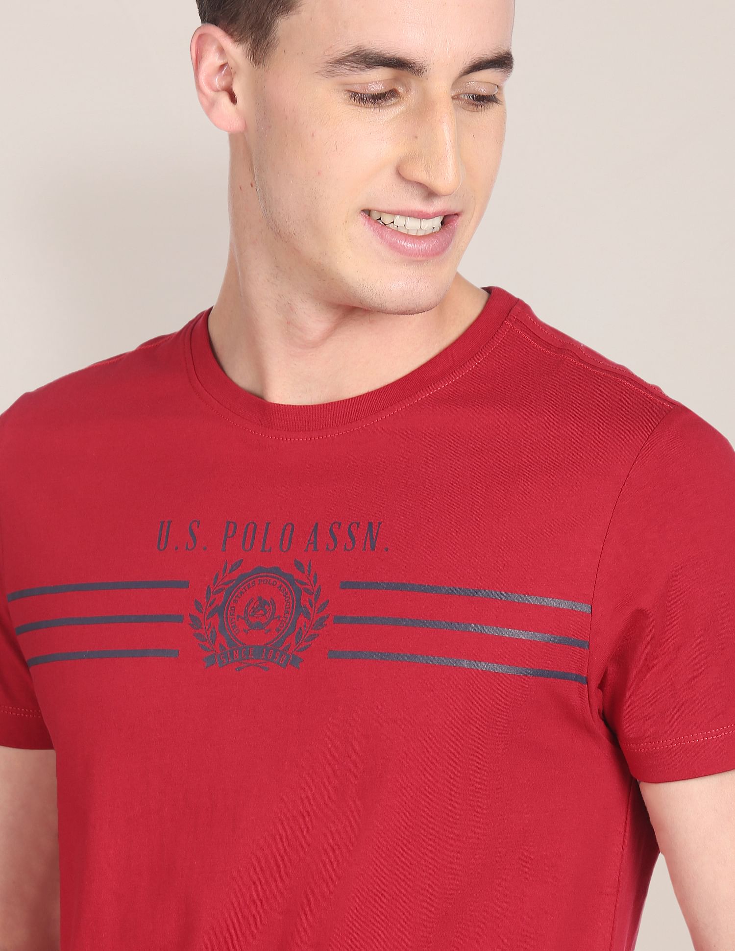 Crew Neck Brand Print Cotton T-Shirt Red - U.S. POLO ASSN. | Large