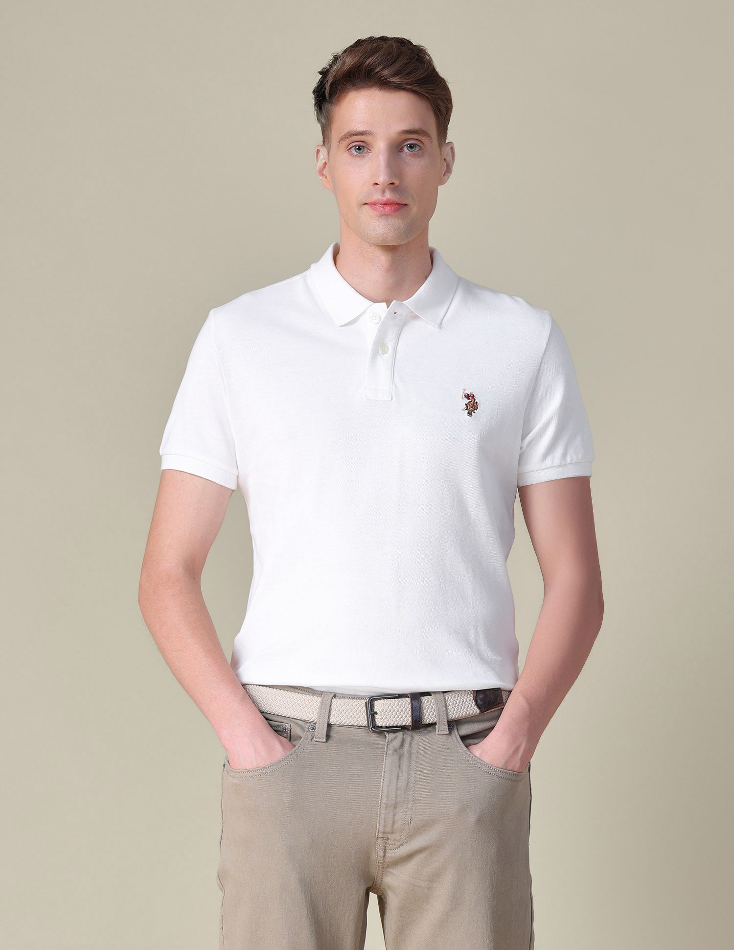 Brand Embroidered Slim Fit Polo Shirt Ivory - U.S. POLO ASSN. | Large