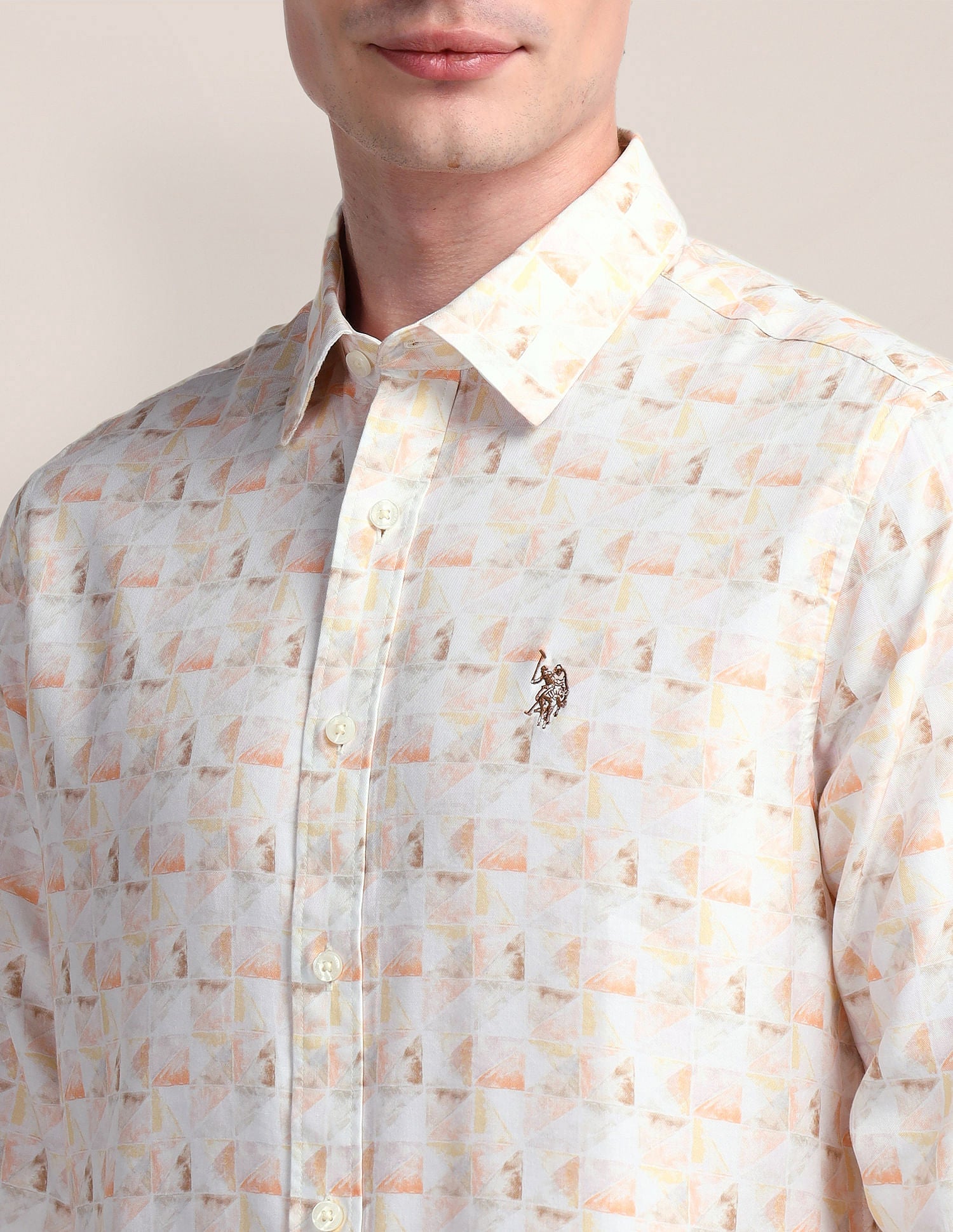 Tailored Fit Abstract Shirt Cream - U.S. Polo Assn. India | Large