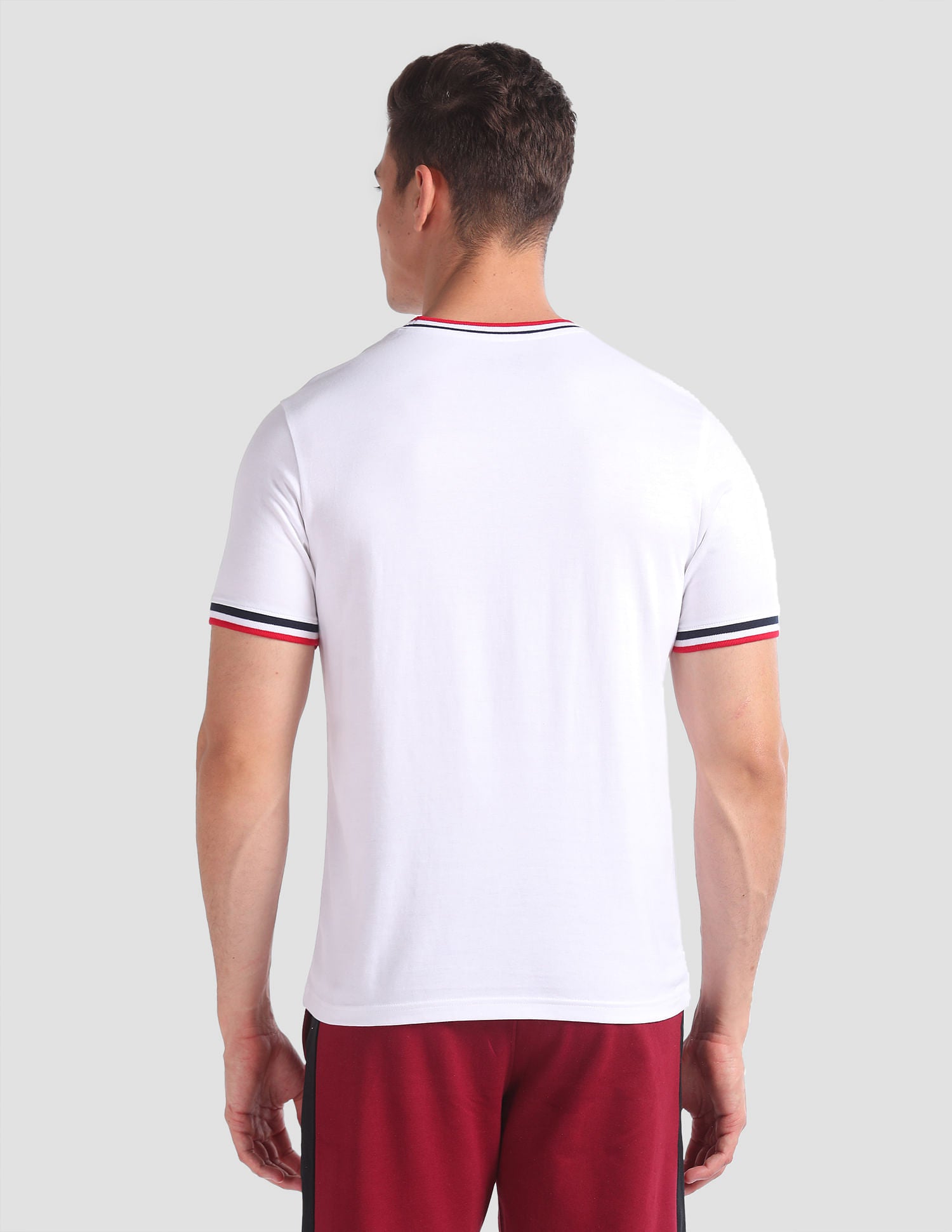 Striped Neck Cotton OEE01 Lounge T-Shirt - Pack Of 2 White and Navy - U.S. POLO ASSN. | Large