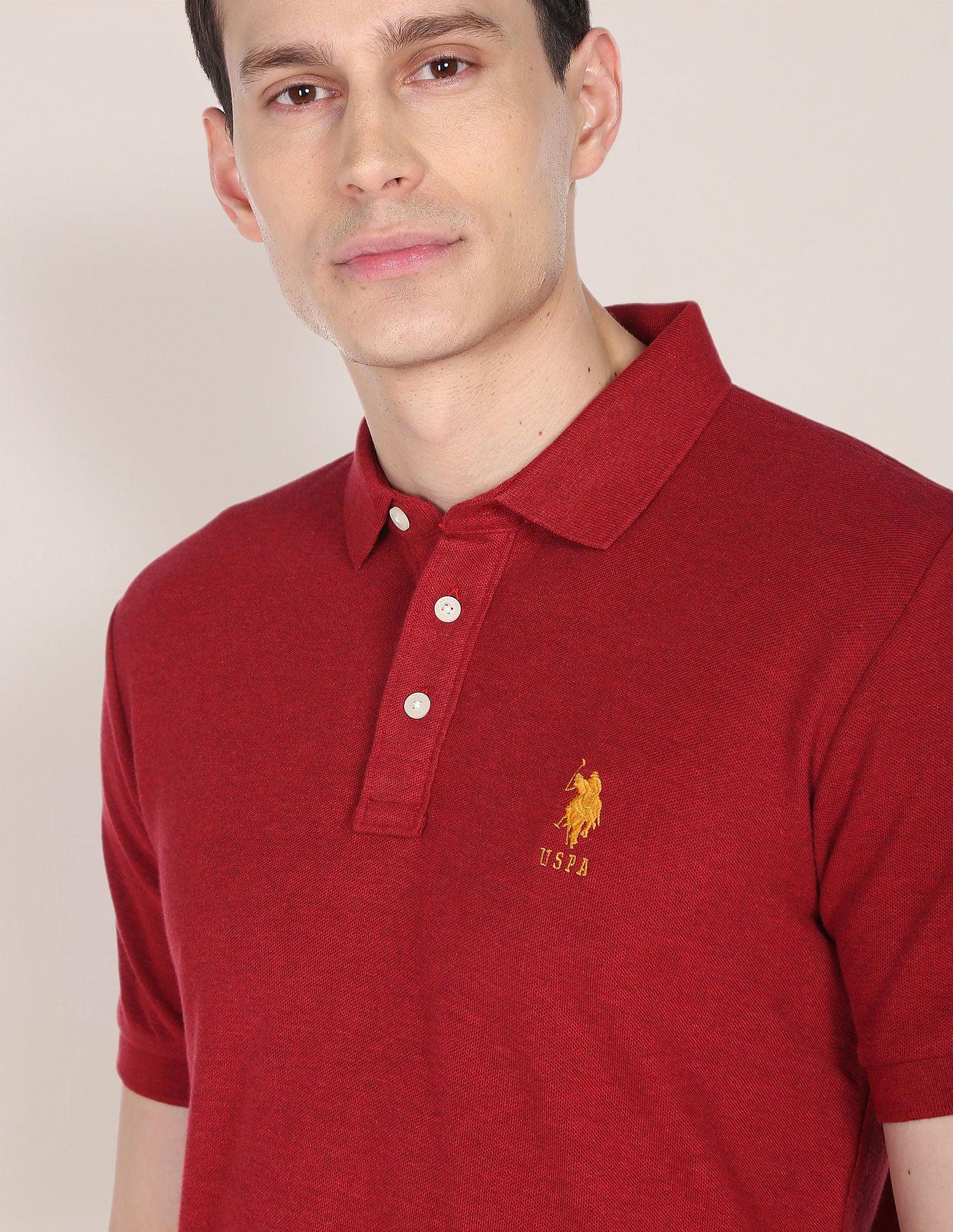 Heathered Cotton Polo Shirt Maroon - U.S. Polo Assn. India | Large
