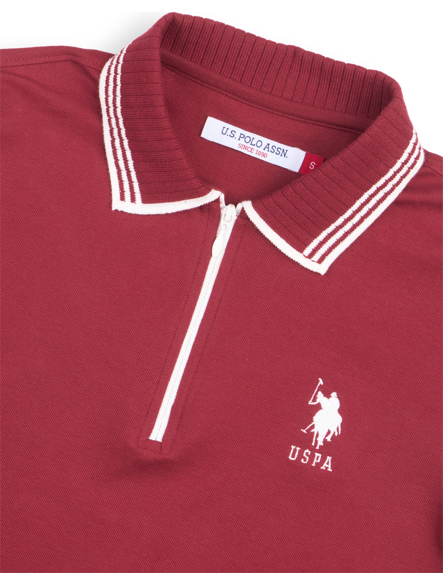 Solid Regular Fit Zipper Polo Shirt Maroon - U.S. Polo Assn. India | Large
