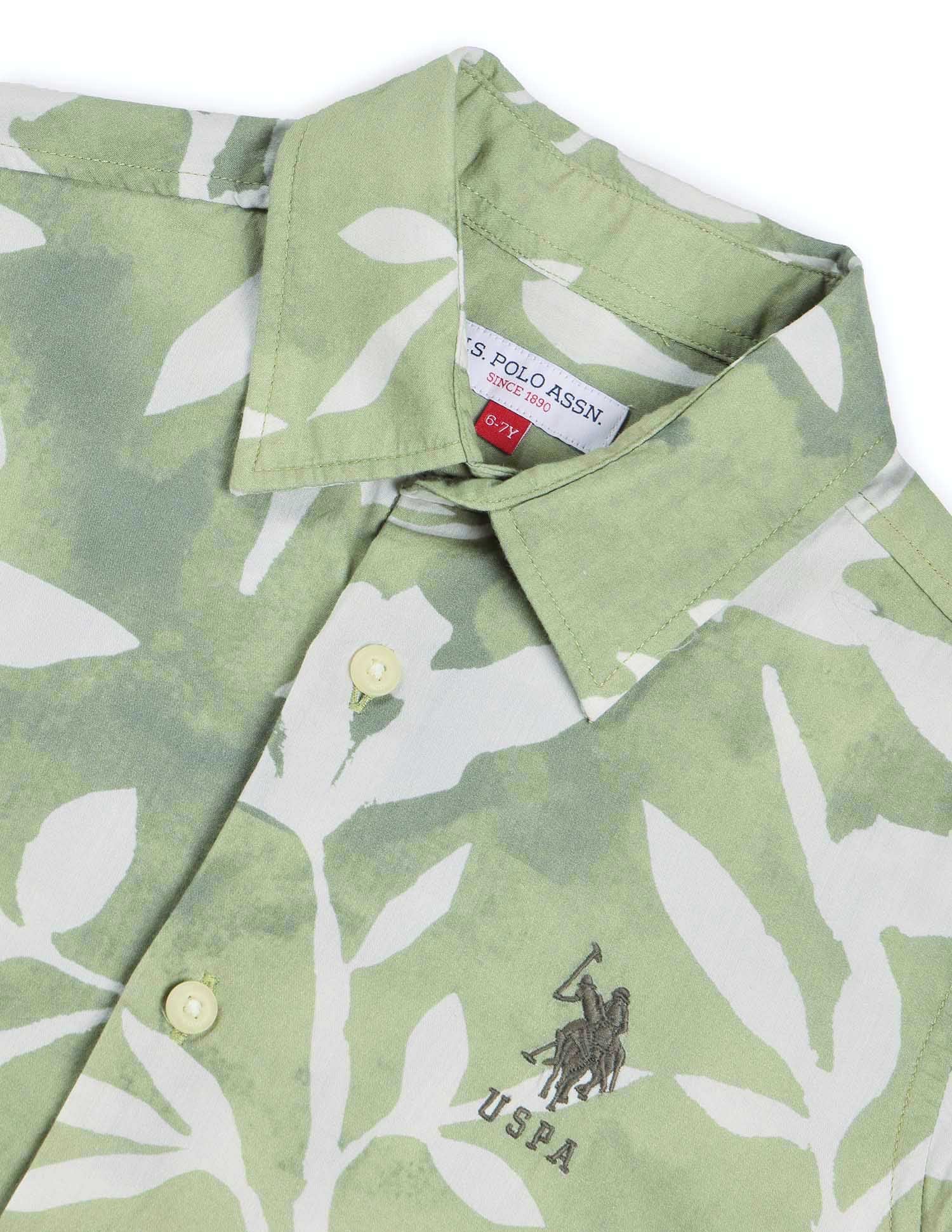 Boys Regular Fit Tropical Printed Shirt Green - U.S. POLO ASSN. | Large