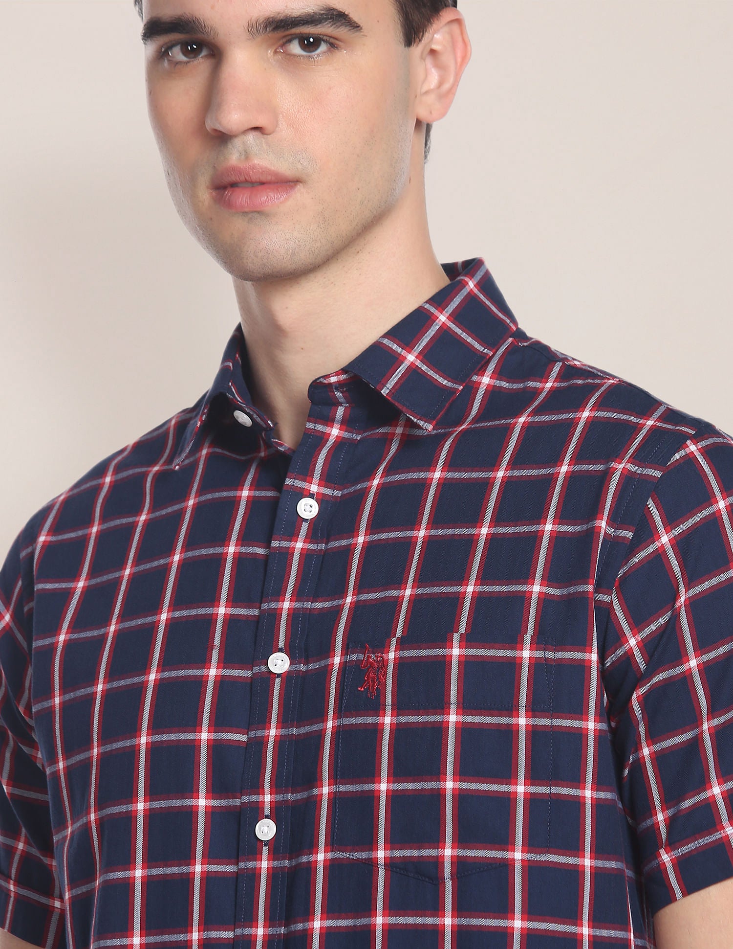 Outdoor Check Herringbone Shirt Navy - U.S. Polo Assn. India | Large