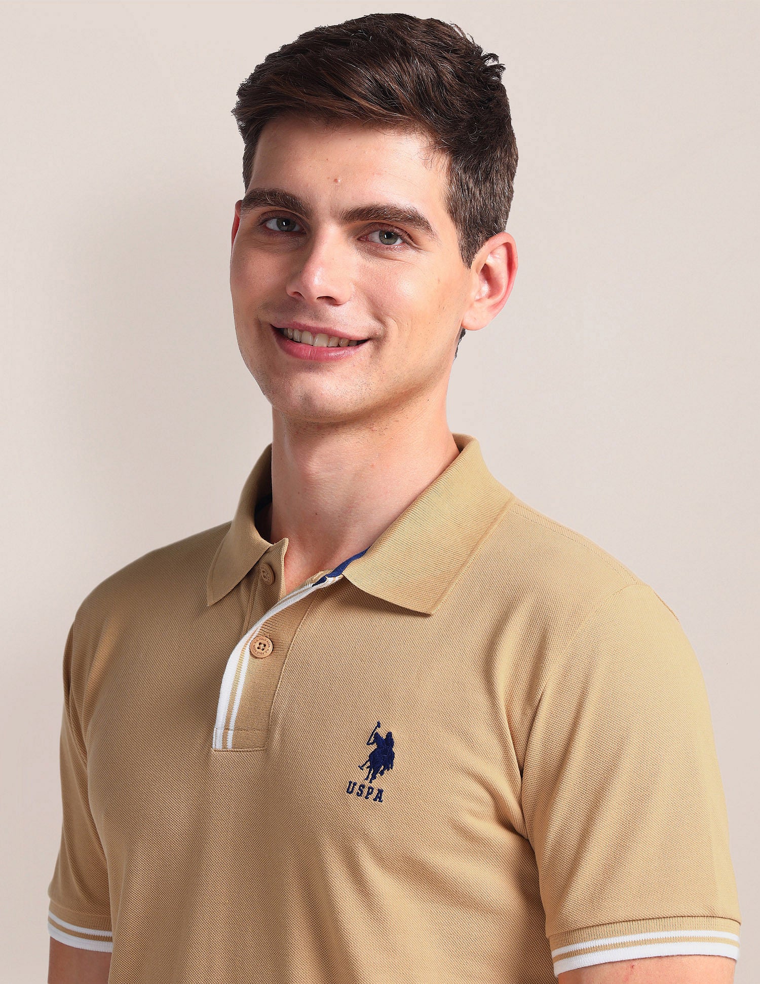 Tipped Placket Slim Polo Shirt Beige - U.S. Polo Assn. India | Large